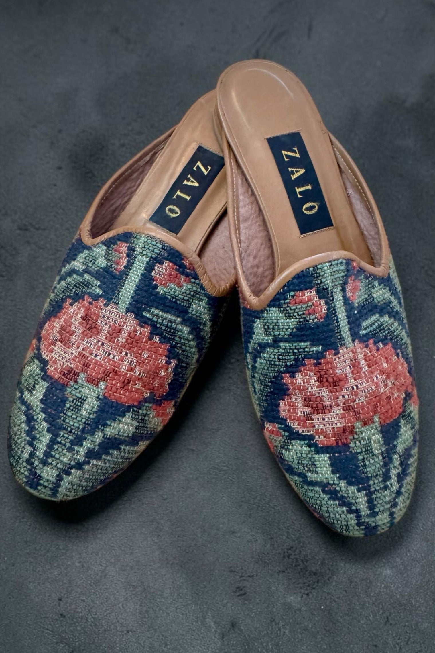90s Zalo Needlepoint Tapestry Floral Mules Flats Sz 8 Cottage 80s