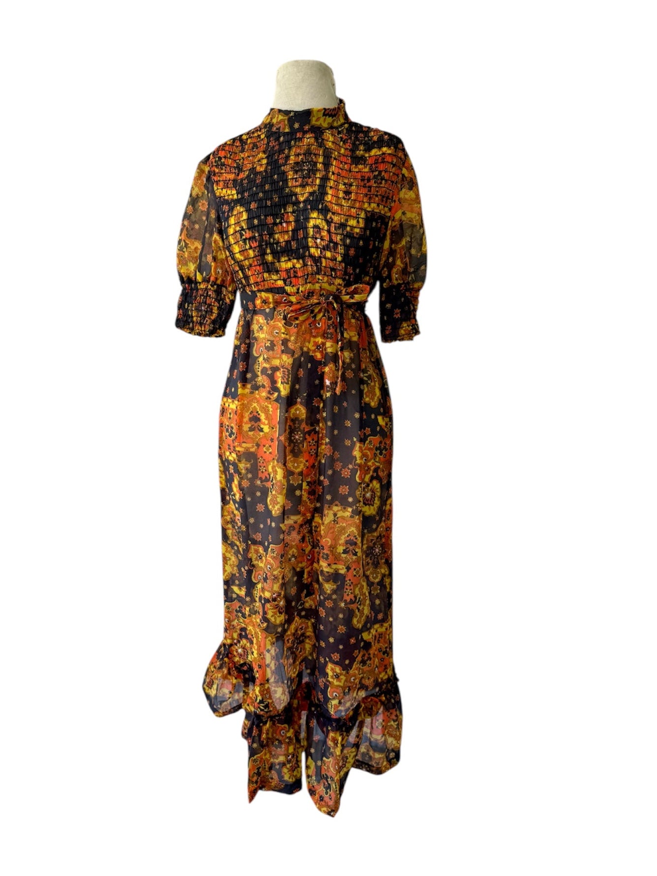 70s Pantel Colorful Floral Paisley Maxi Dress