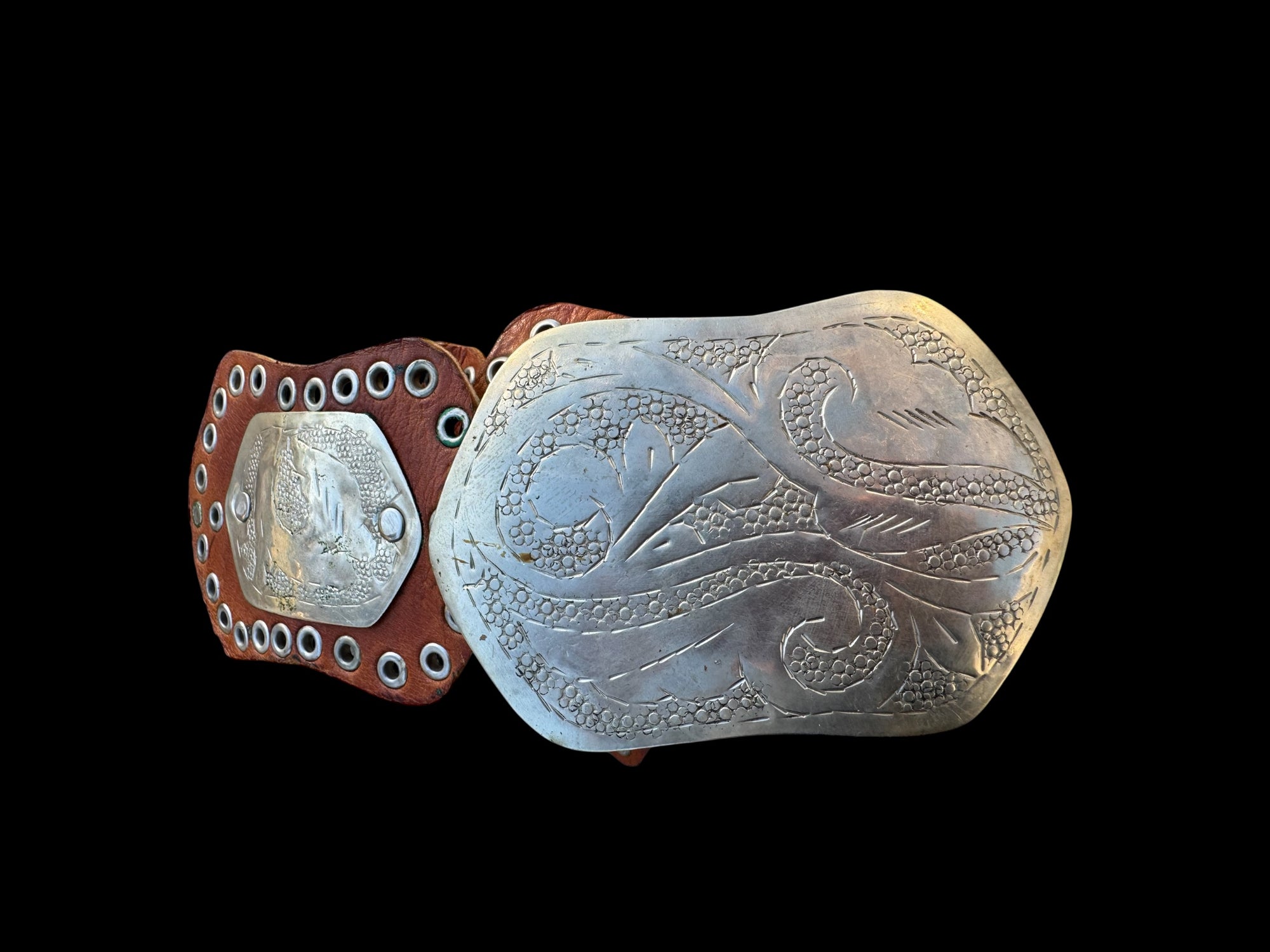 70s Handmade Concho Leather Silver Moroccan Belt Unisex