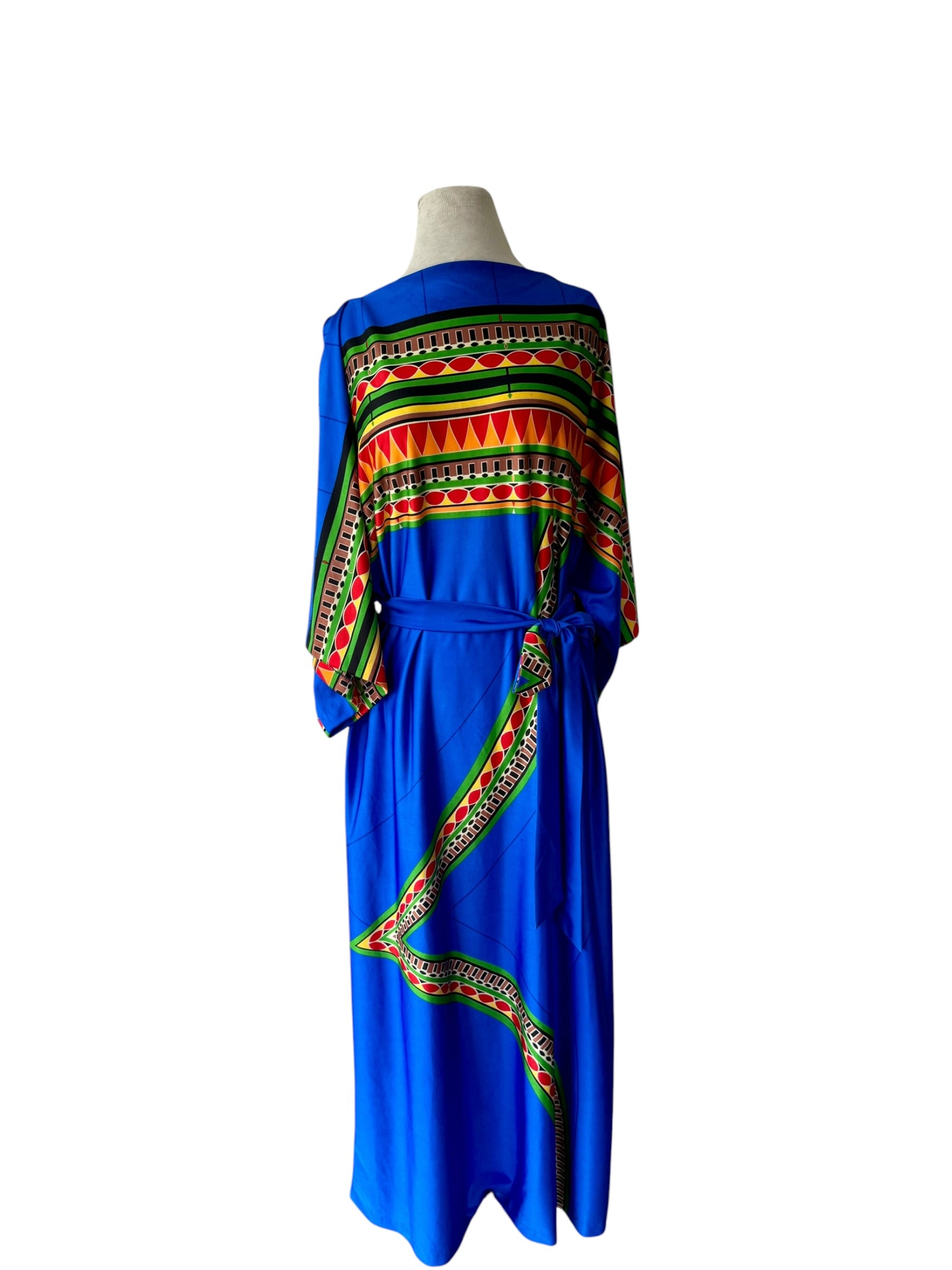 80s Malama Liberty House Blue Dashiki Hawaiian Caftan MuuMuu
