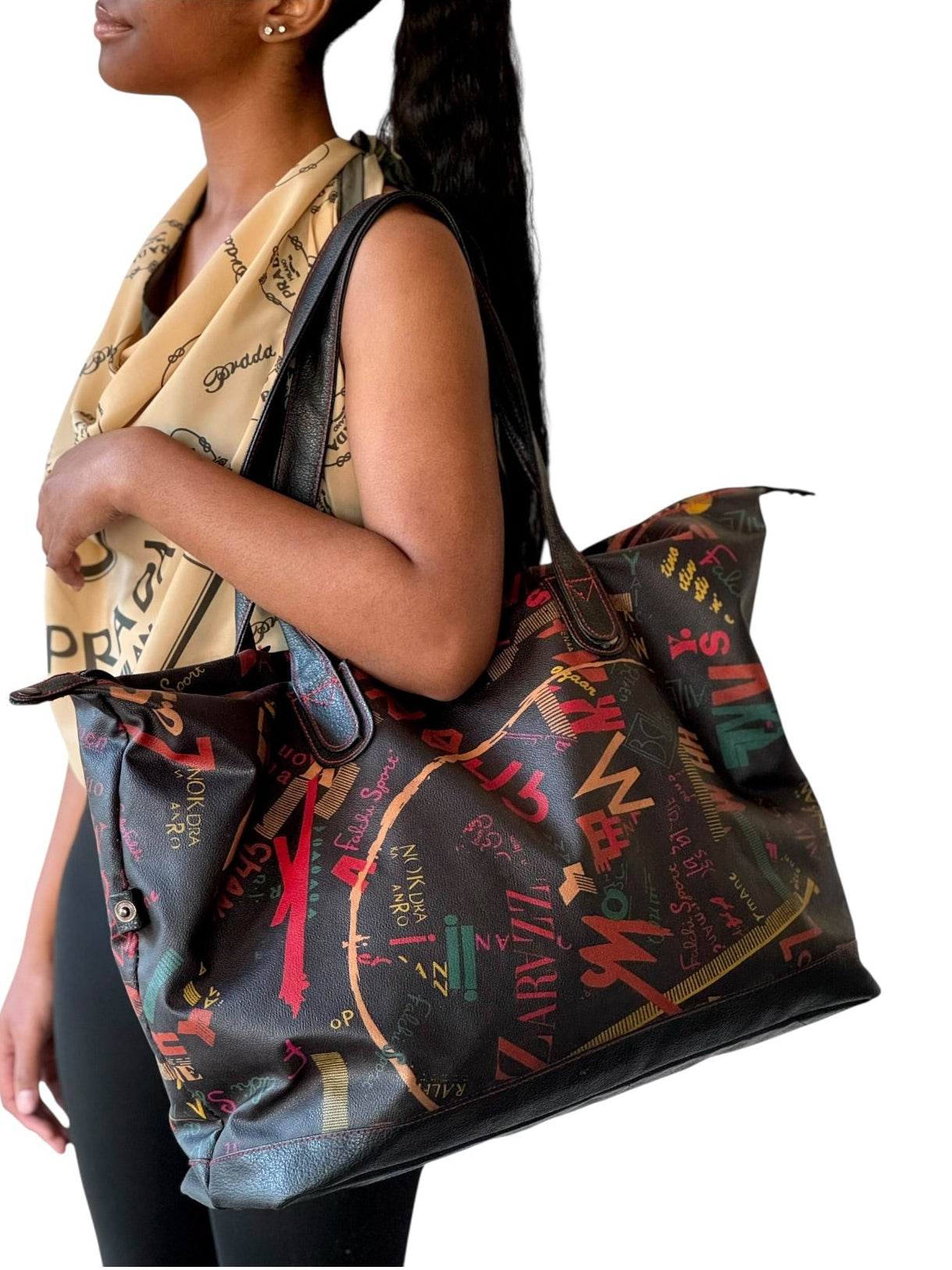 90s Carlos Falchi Graffiti Print Weekender Travel Bag