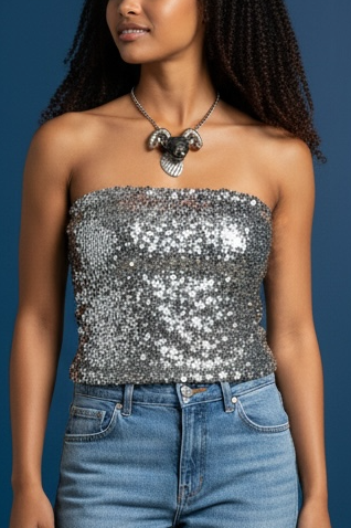 70s Silver Sequin Tube Top