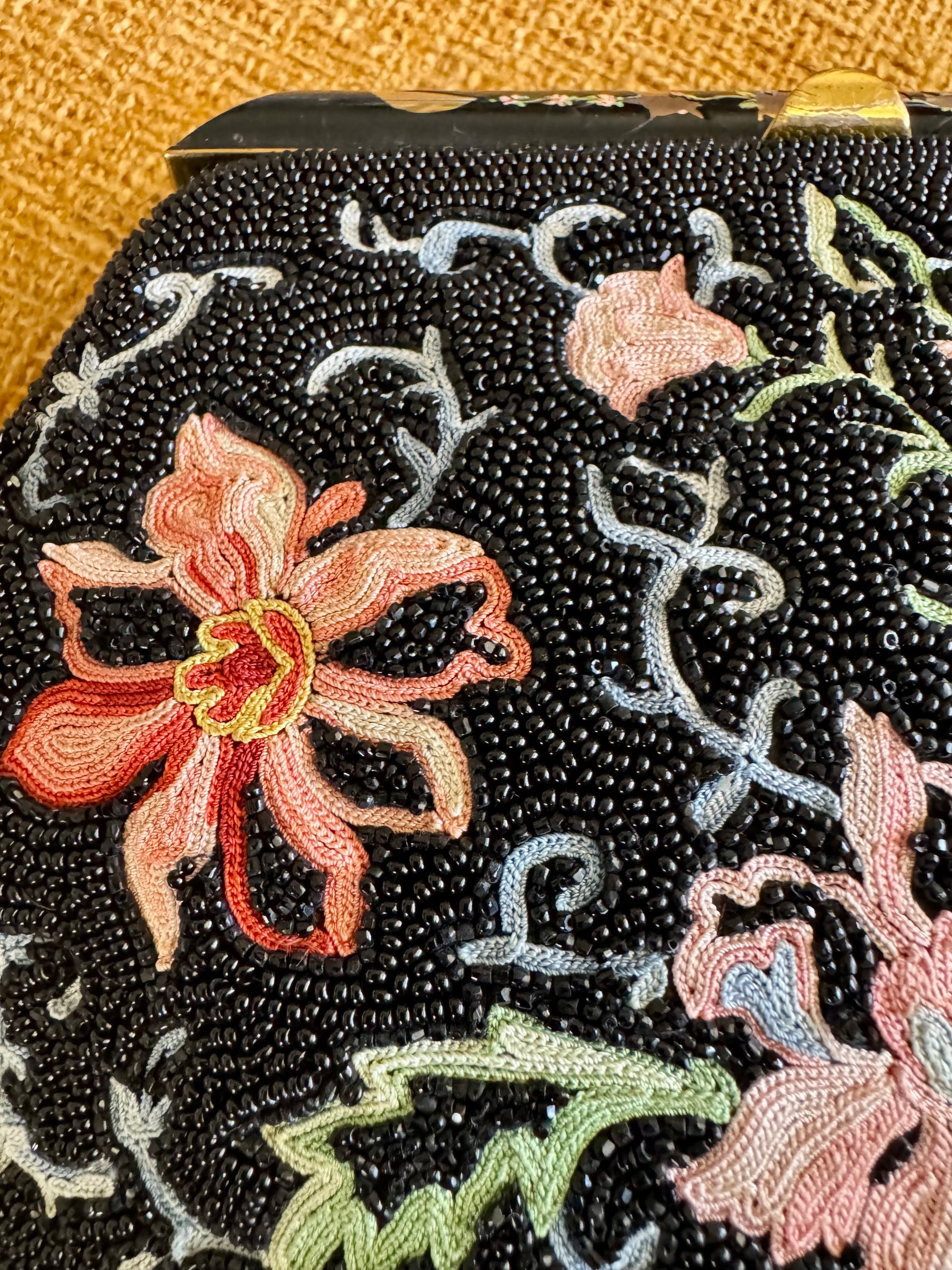 40s Josef Beaded Embroidered Floral Clutch Bag