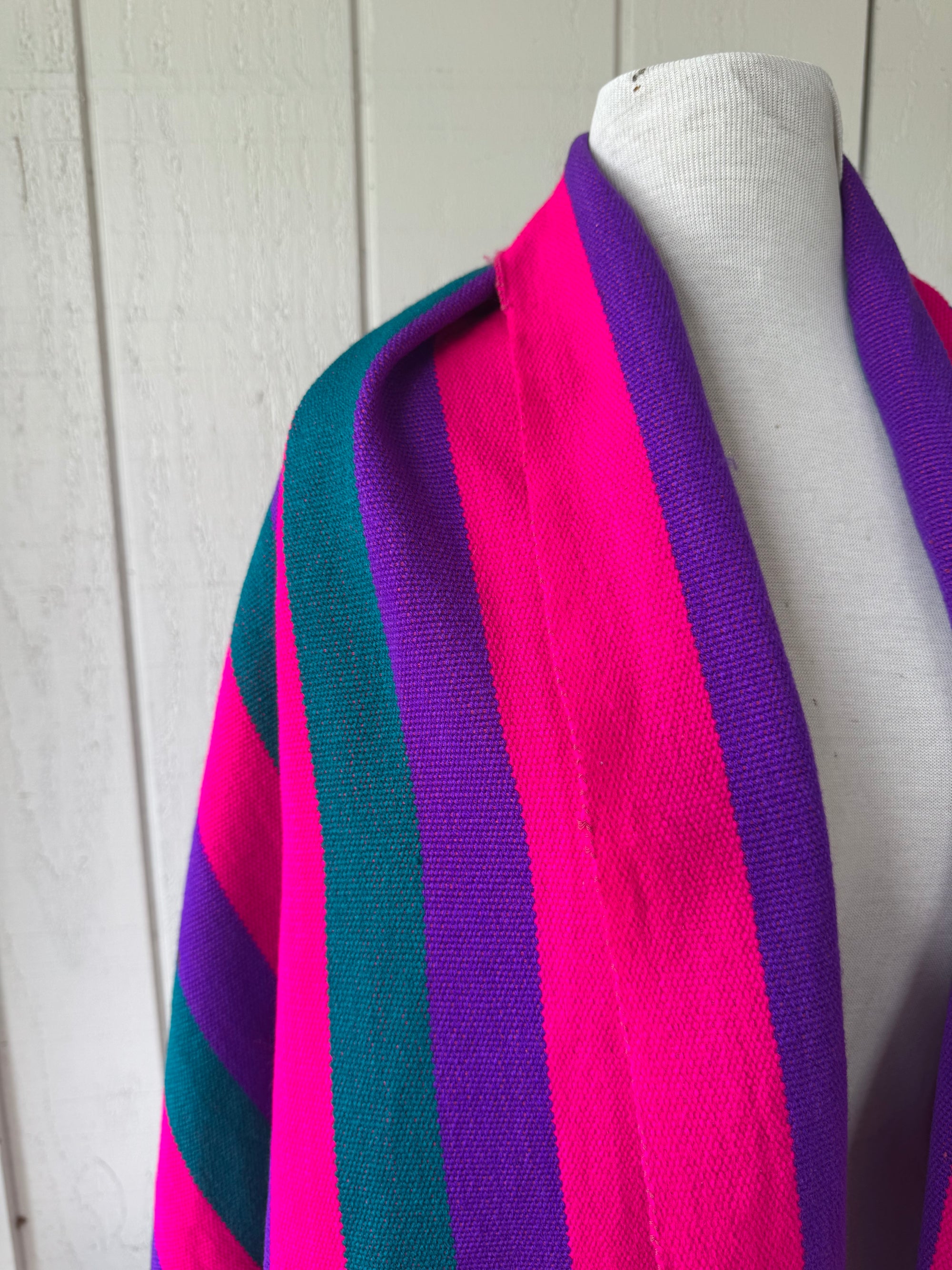 70s Pink Stripe Pom Pom Woven Scarf Wrap Table Runner