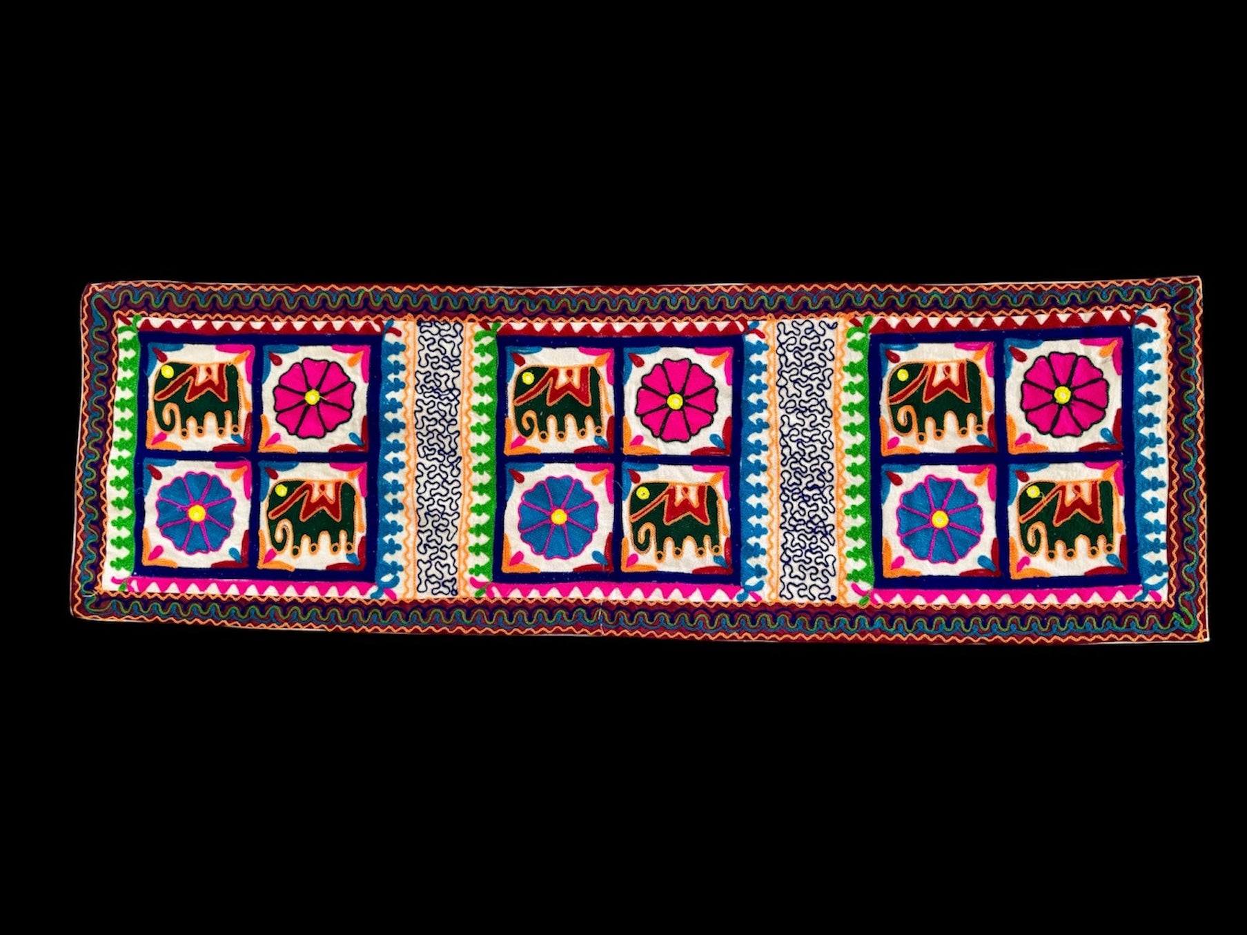 90s Hand Embroidered Mirror work Gujarati Textile Wall Art Banjara Table Runner