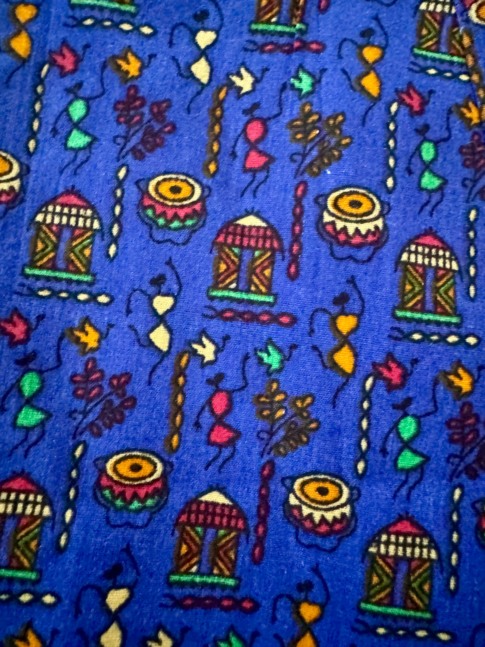 90s Handmade Purple Tribal Print Maxi Skirt Lehenga 2X Drums