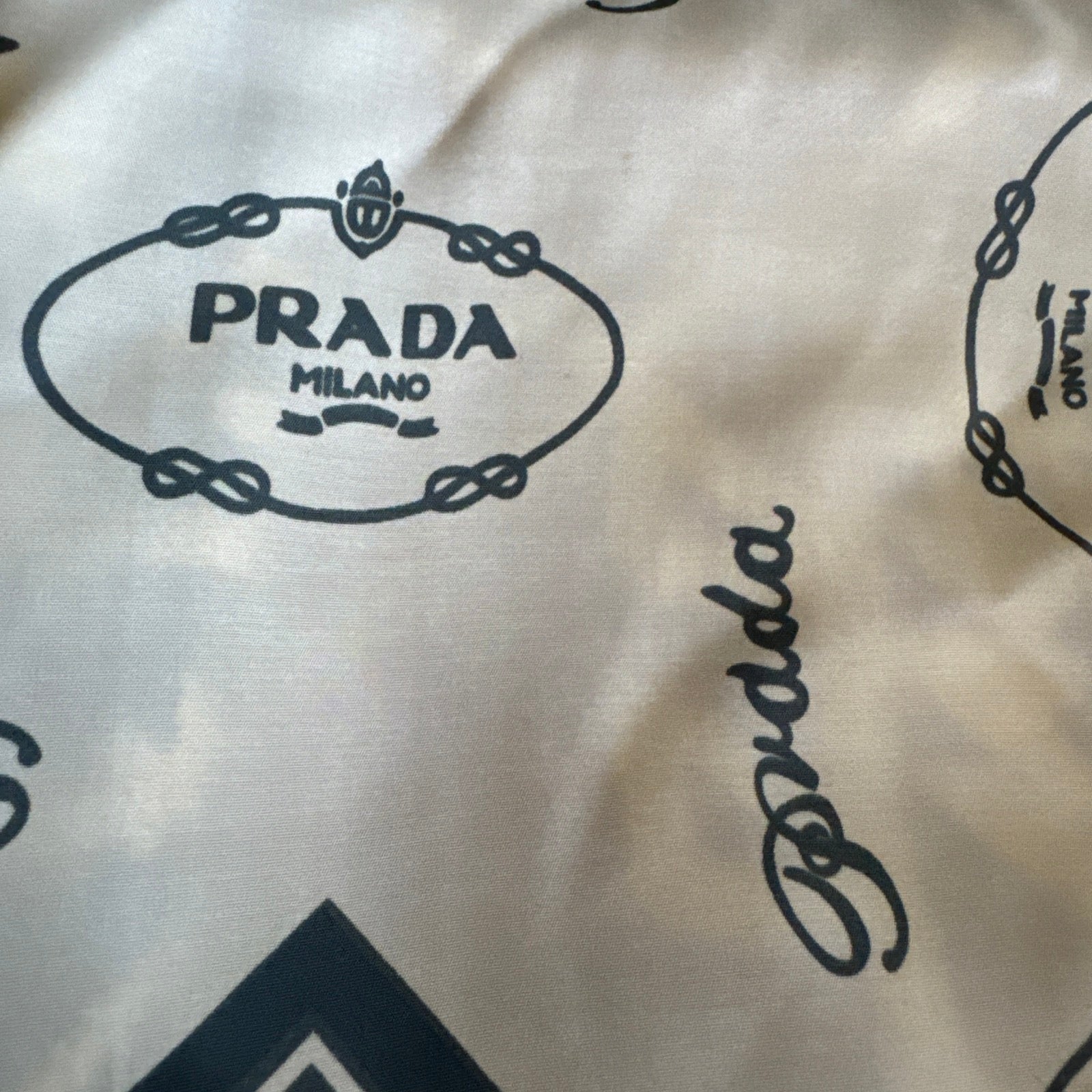 80s Prada Milano Silk Logo Scarf 33” Sheer *As Is*