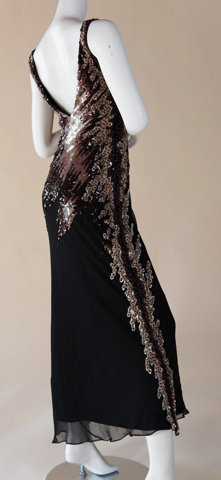 90s Caché Beaded Sequin Silk Gown