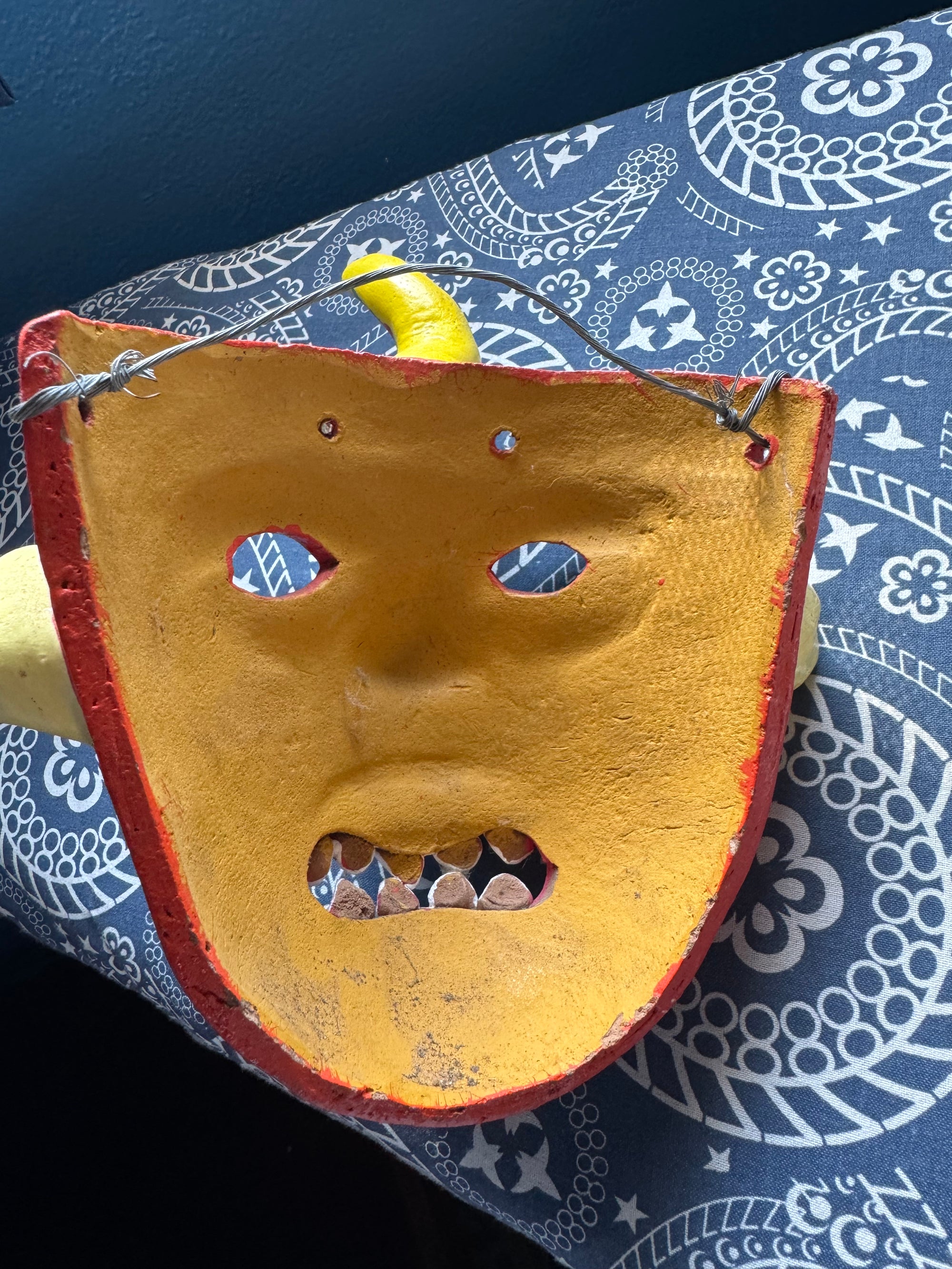 VTG Mexican Folk Art Pottery Mask Diablo Devil Figure Ocumicho