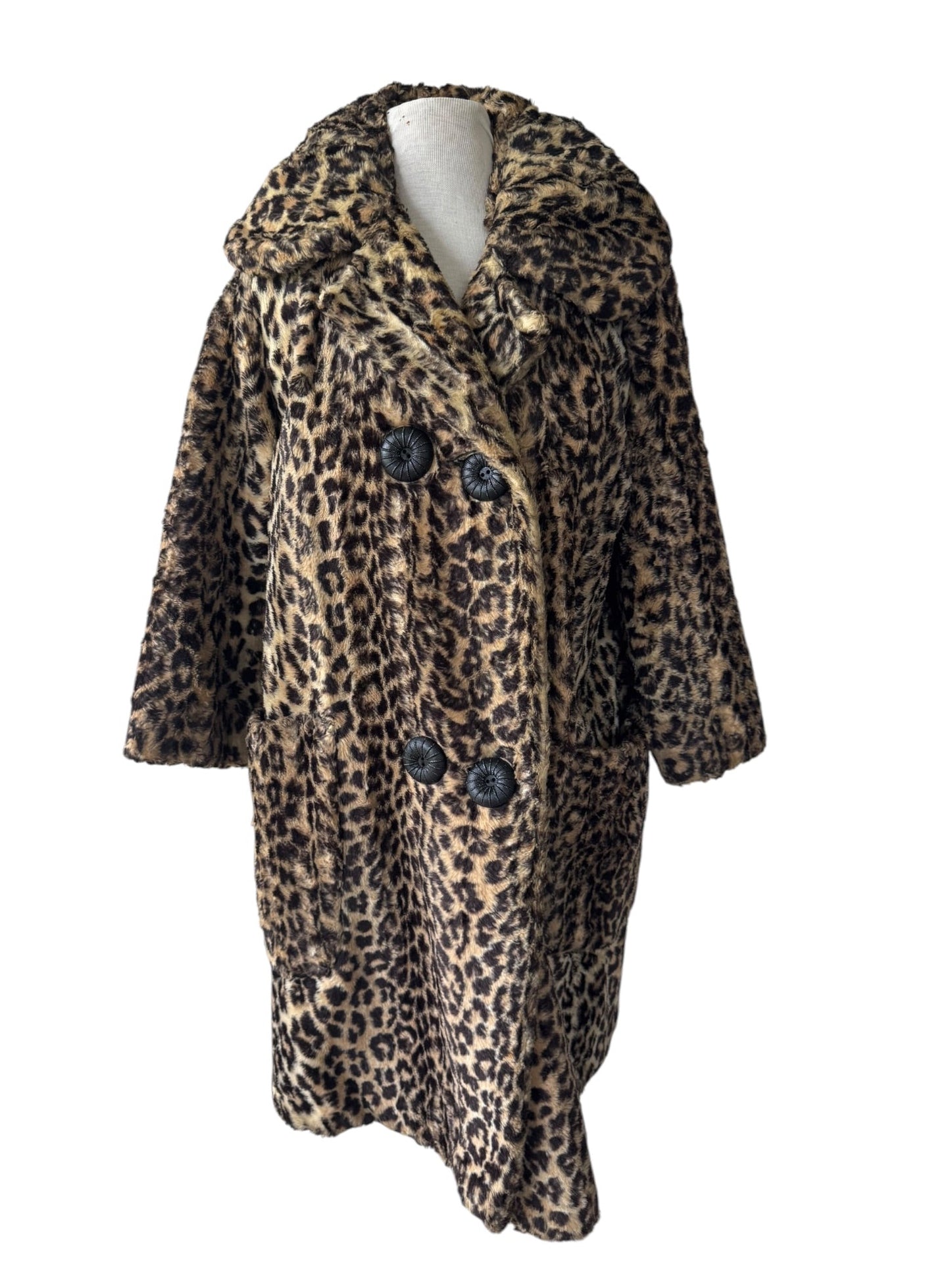 60s Leopard Print Faux Fur Coat