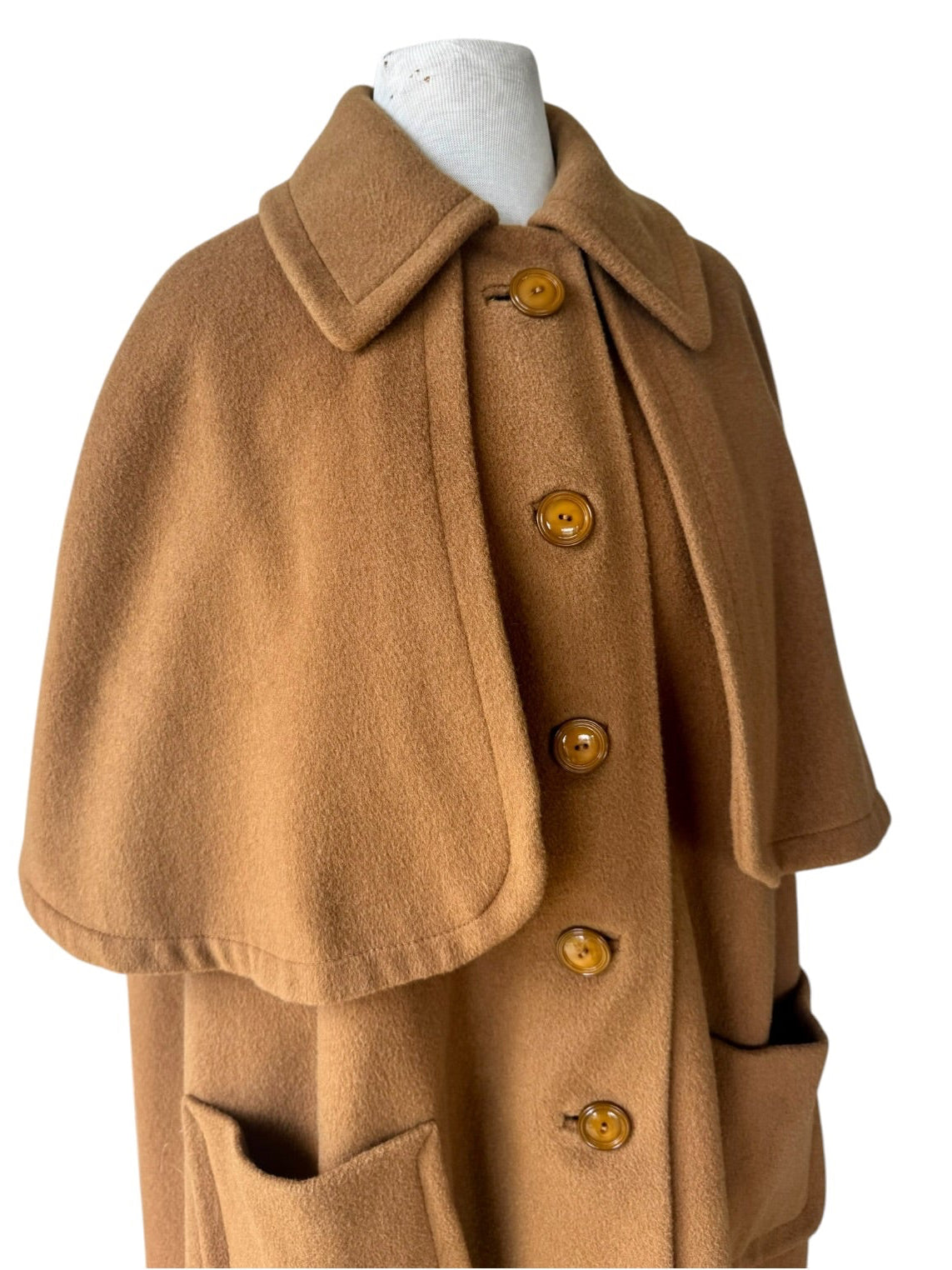 60s Camel Hair Wool Blend Cape Coat