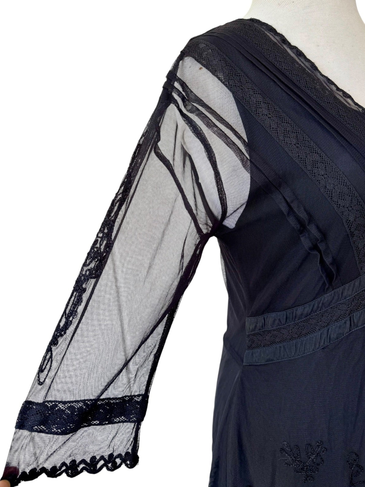 90s Nataya Black Embroidered Mesh Dress