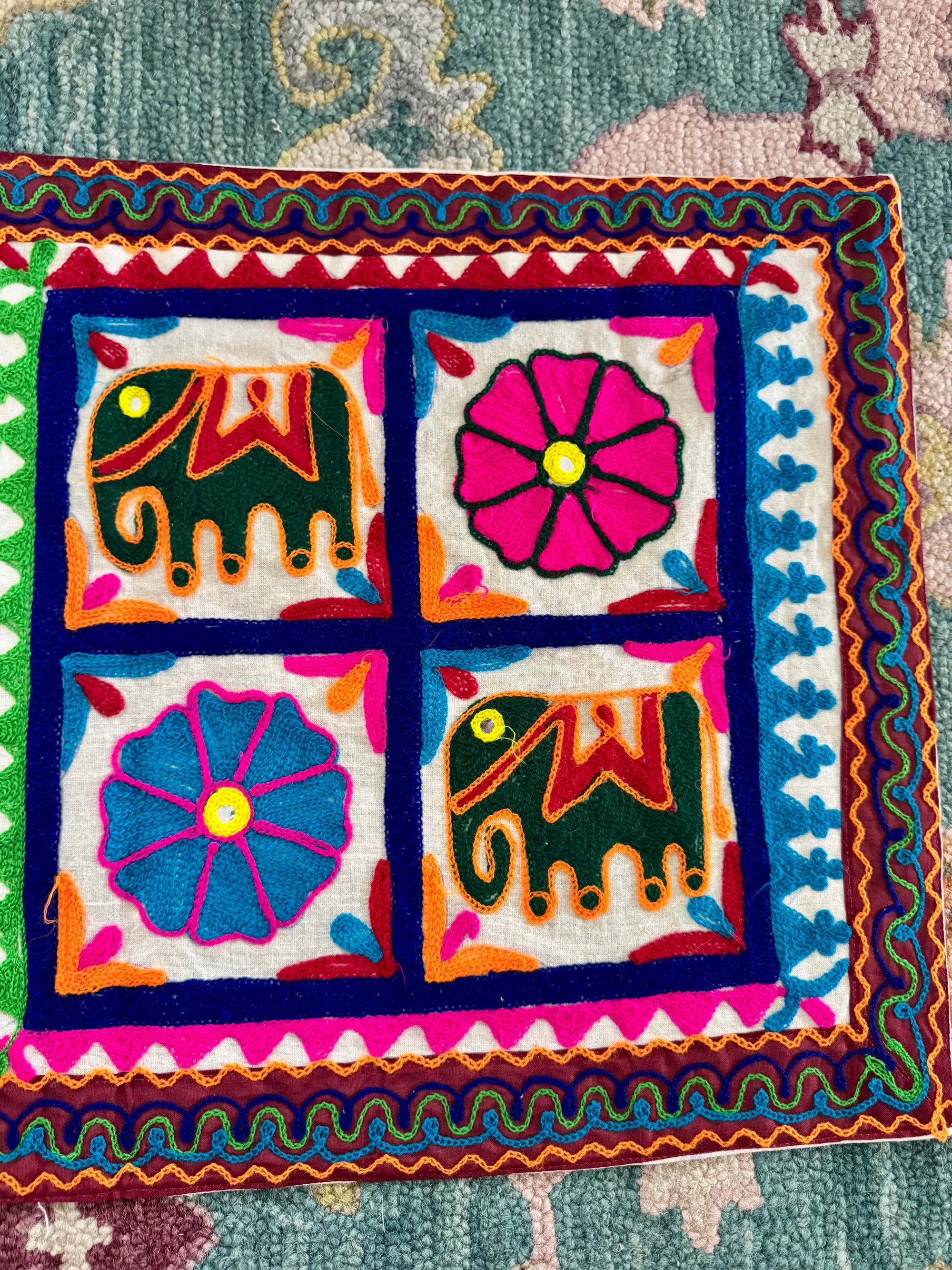 90s Hand Embroidered Mirror work Gujarati Textile Wall Art Banjara Table Runner