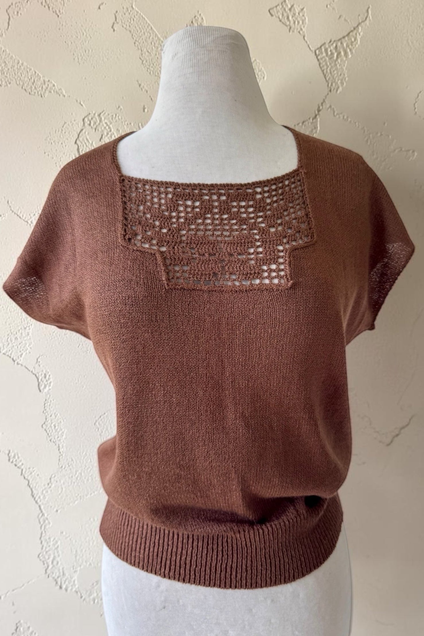 80s Campus Casuals Brown Knit Crochet Sweater