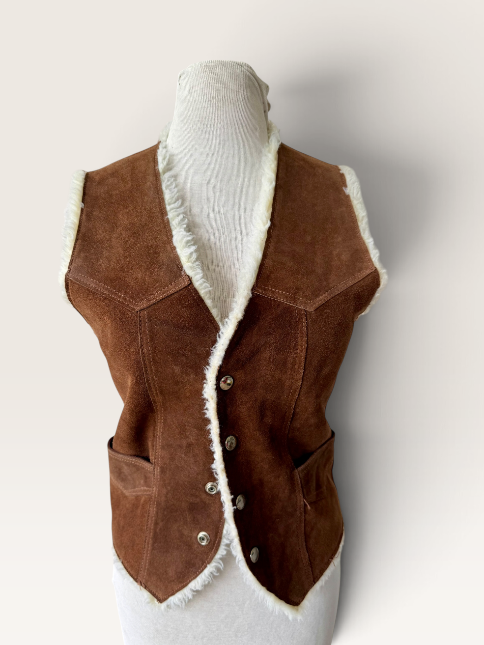 80s Brown Suede Vest Faux Shearling Lined Boho Cowboy