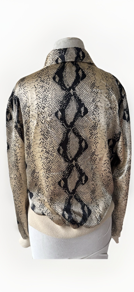 80s Satin Snakeskin Print Ascot Blouse Reptile