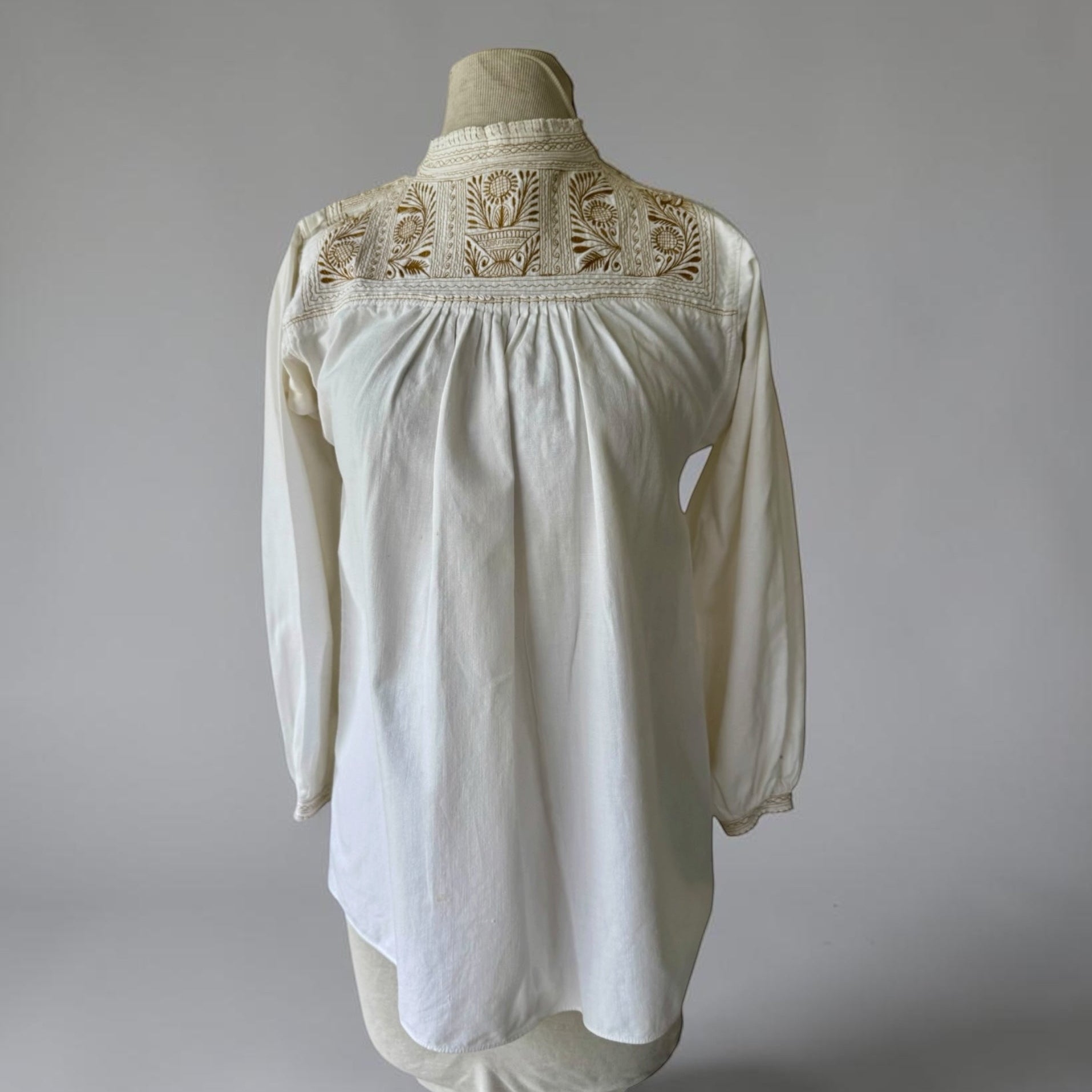 60s Handmade Embroidered White Tunic Peasant Top
