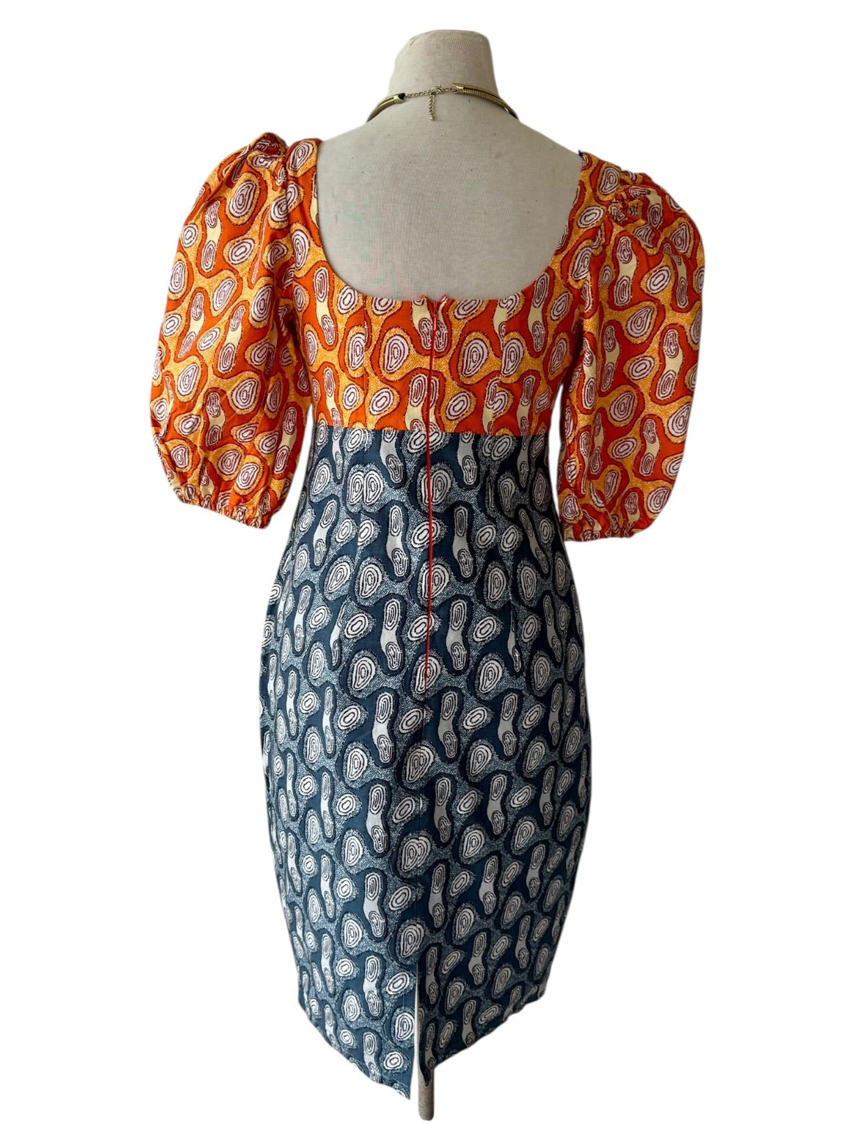 Ankara African Puff Sleeve Geo Sheath Dress