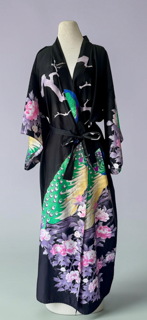 90's Peacock Colorful Floral Kimono Robe
