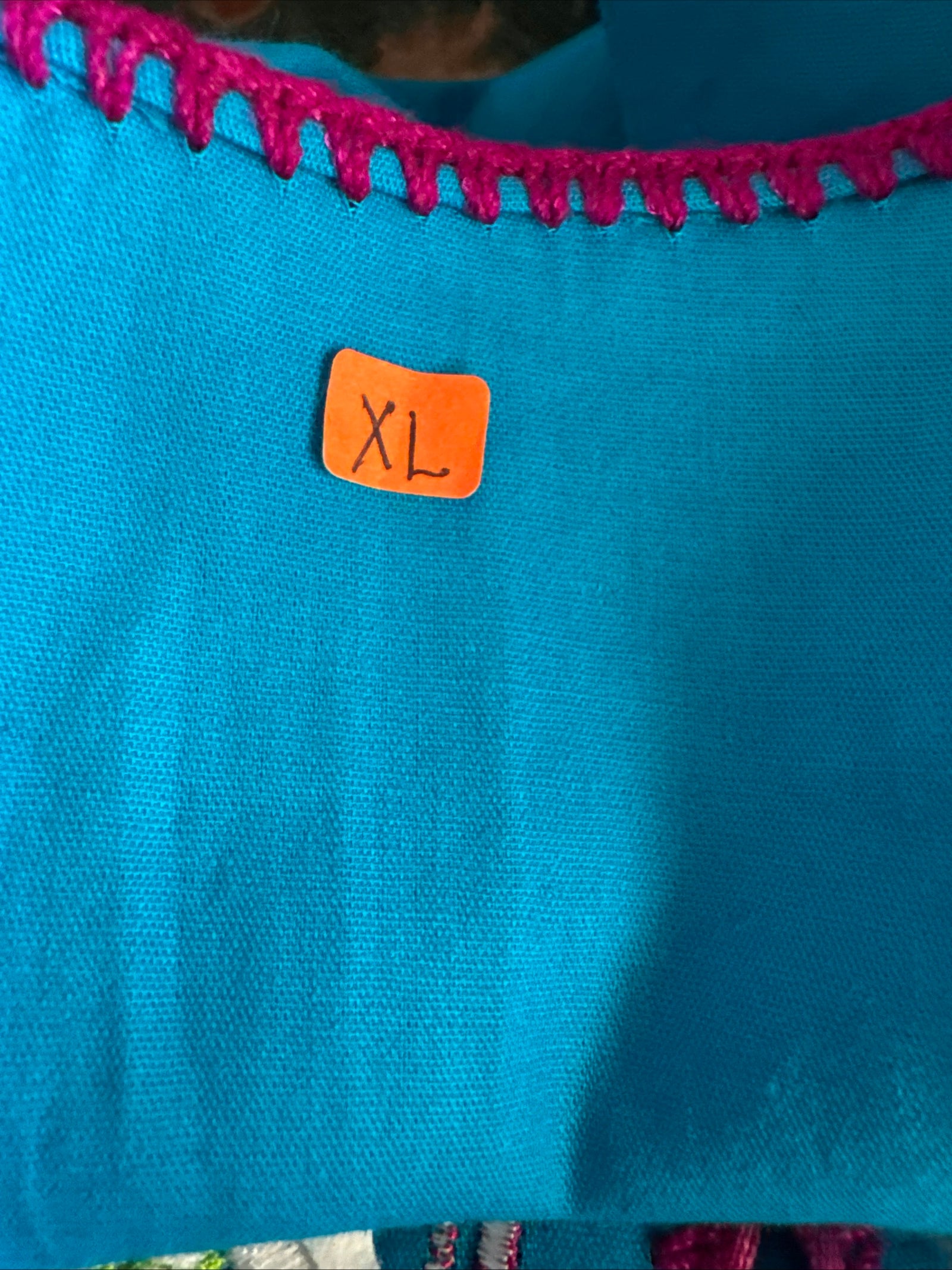 Mexican Oaxacan Hand Embroidered Floral Blue Cotton Dress