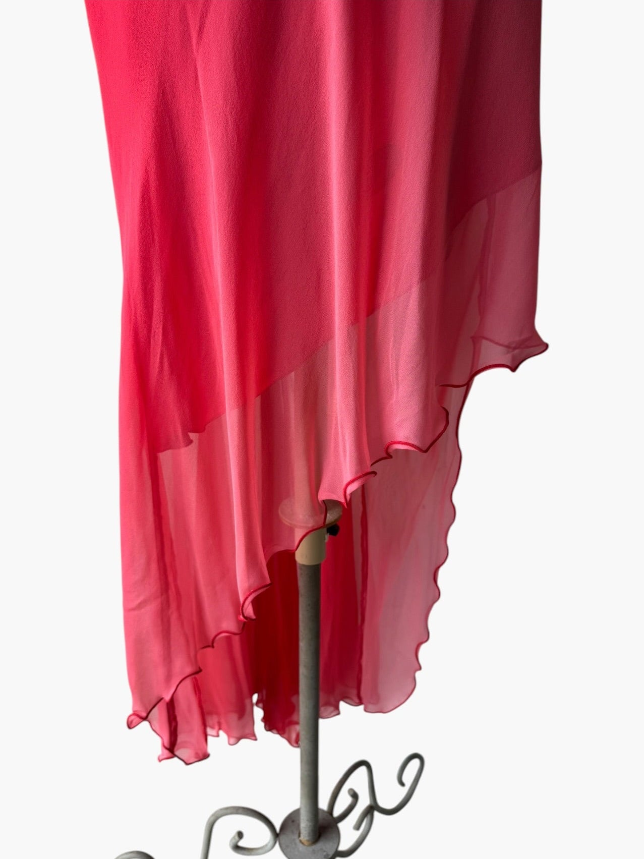 Y2K Cache Red Ombré Cowl Silk Asymmetrical Beaded Dress Sz 6 Whimsy 90s