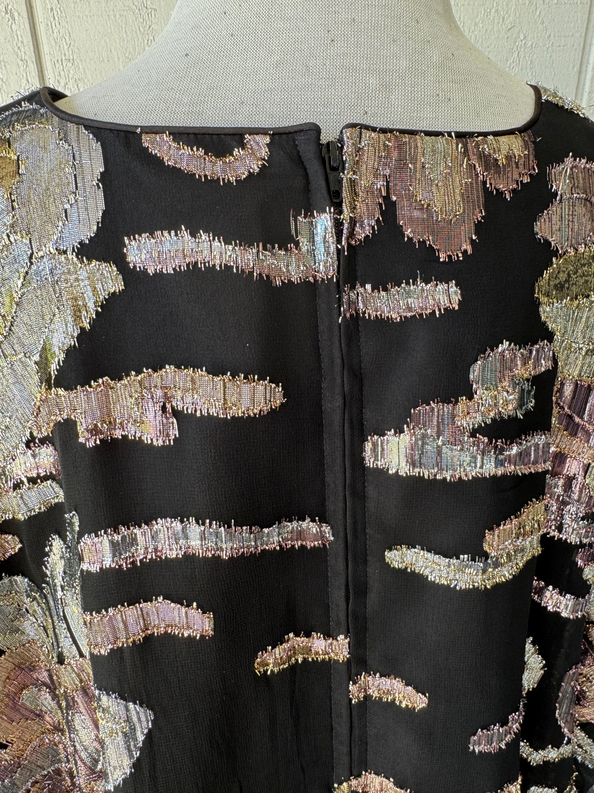 70s David Brown Swan Metallic Kaftan Maxi Dress