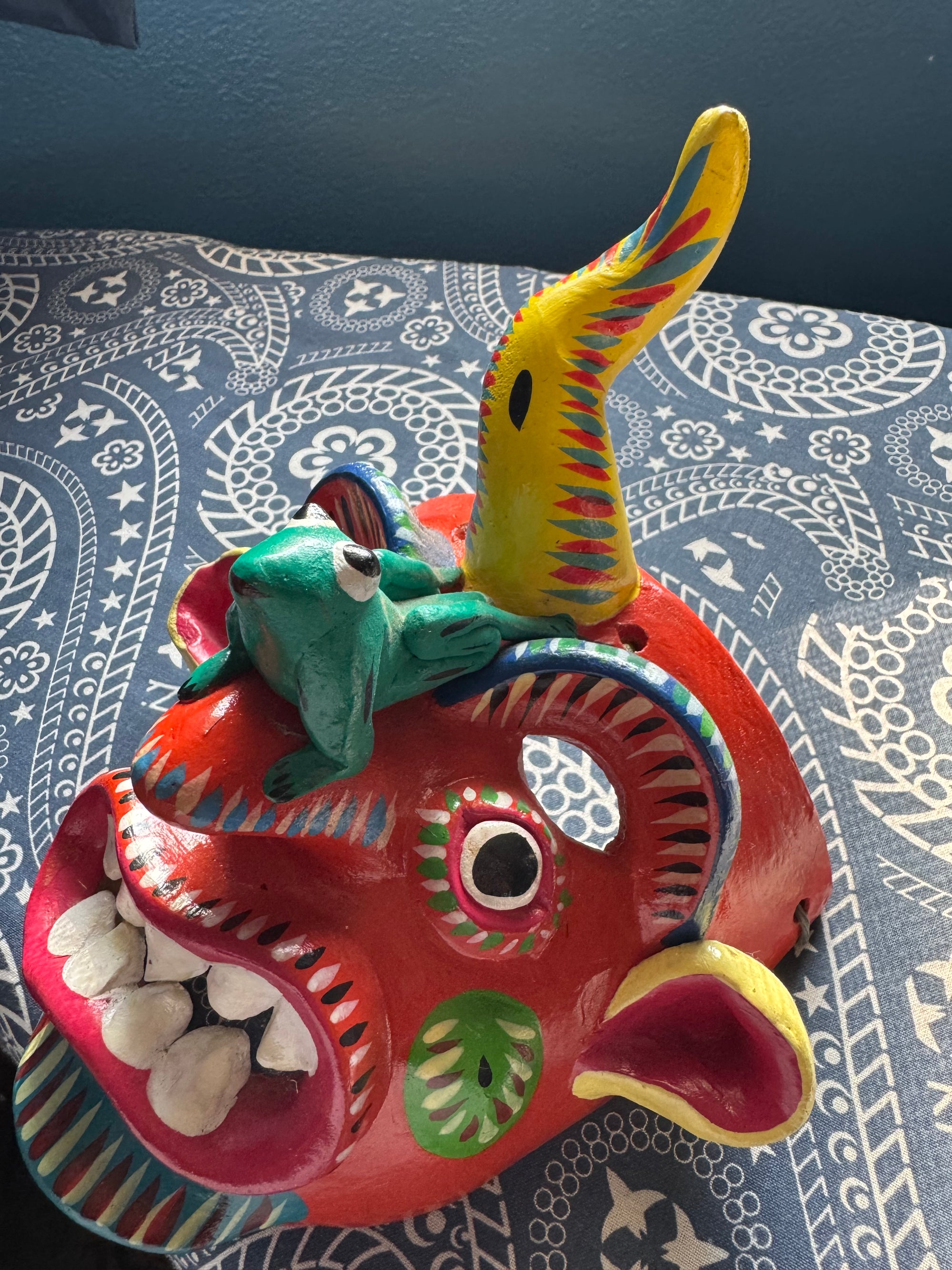VTG Mexican Folk Art Pottery Mask Diablo Devil Figure Ocumicho