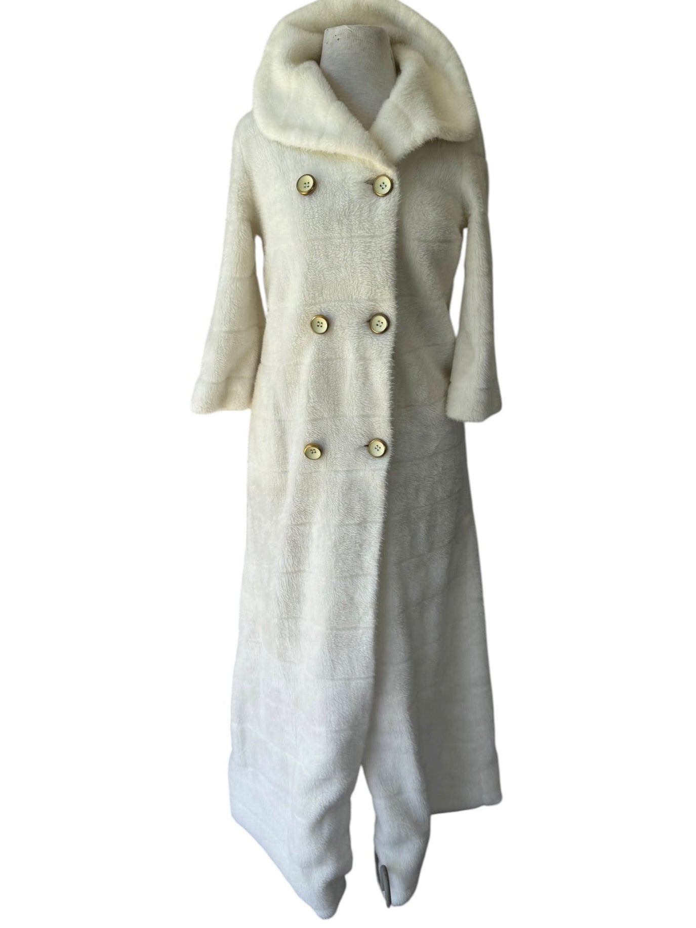 60s Raymodes NY White Faux Fur Full Length Coat Bridal Classic 70s
