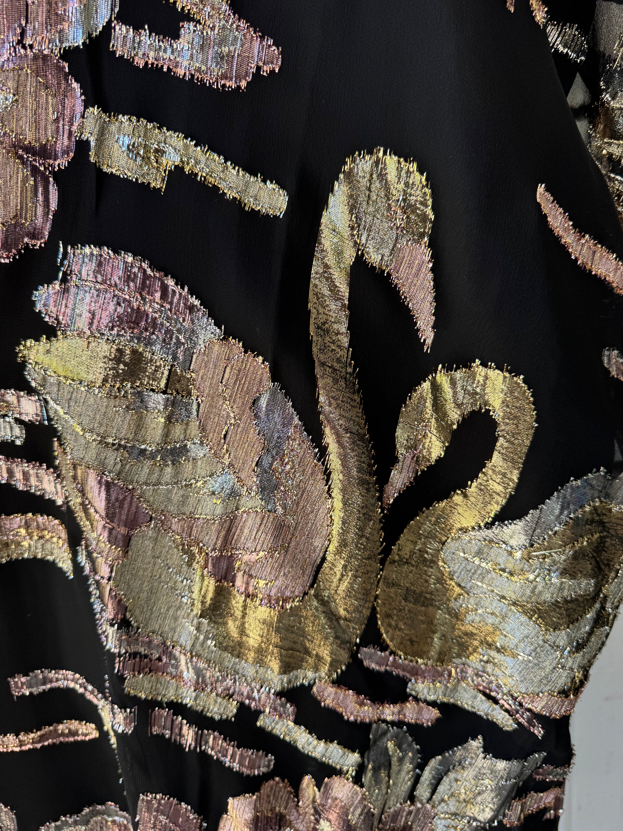 70s David Brown Swan Metallic Kaftan Maxi Dress