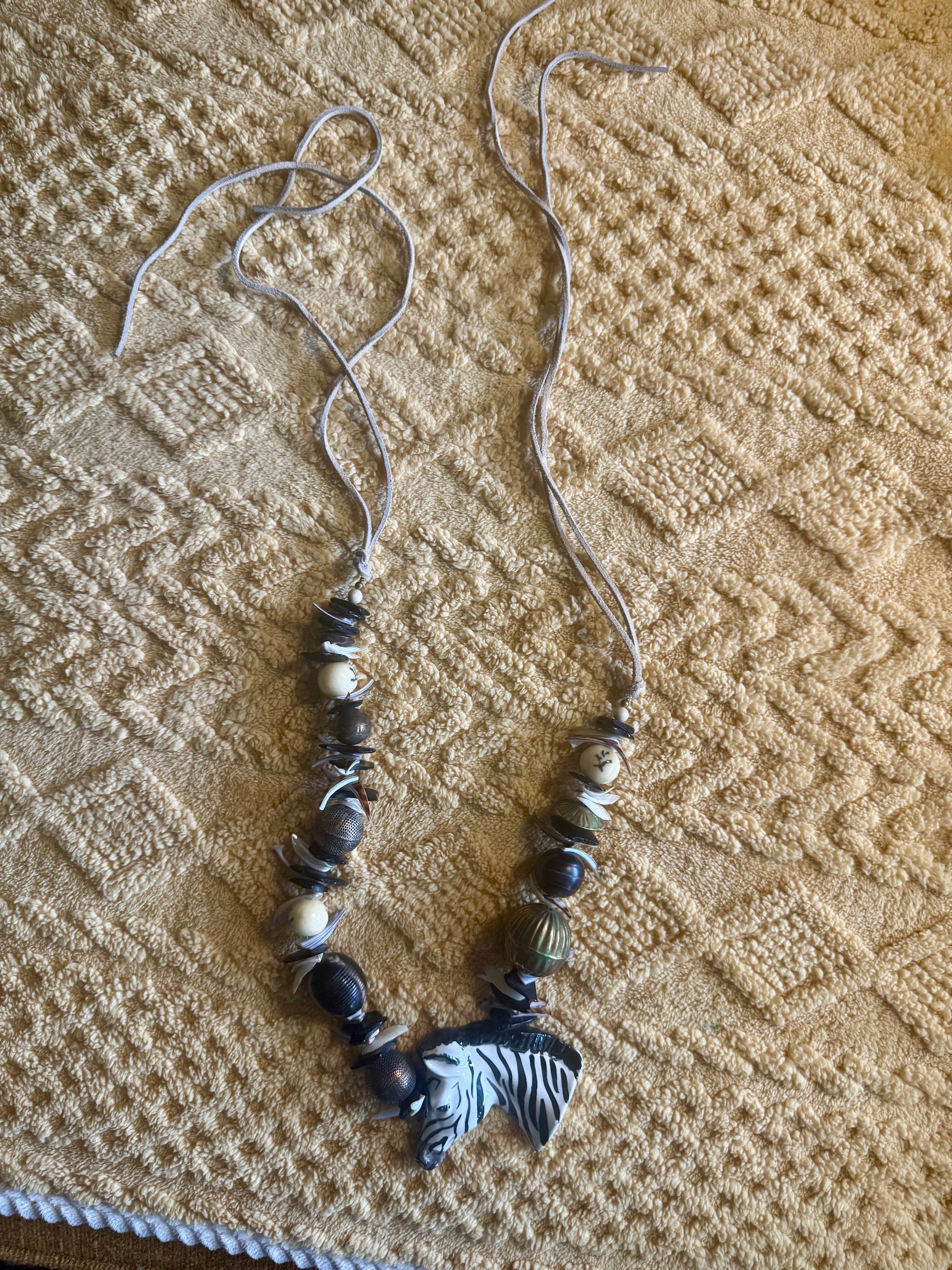 80s Ceramic Zebra Beaded Statement Belt Or Necklace