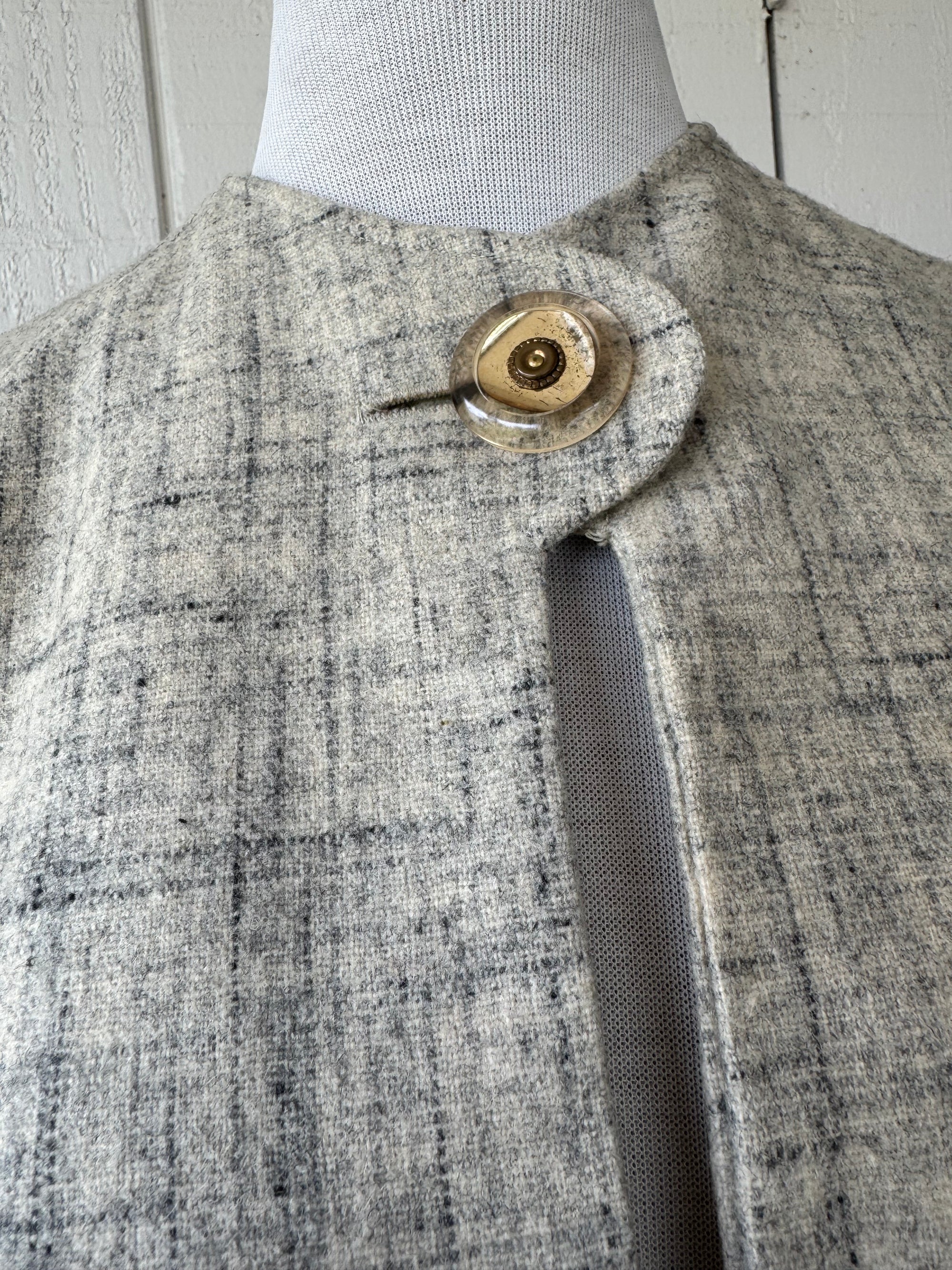 50s Tweed Cape Woven Gray Poncho Wool 60s Caplet