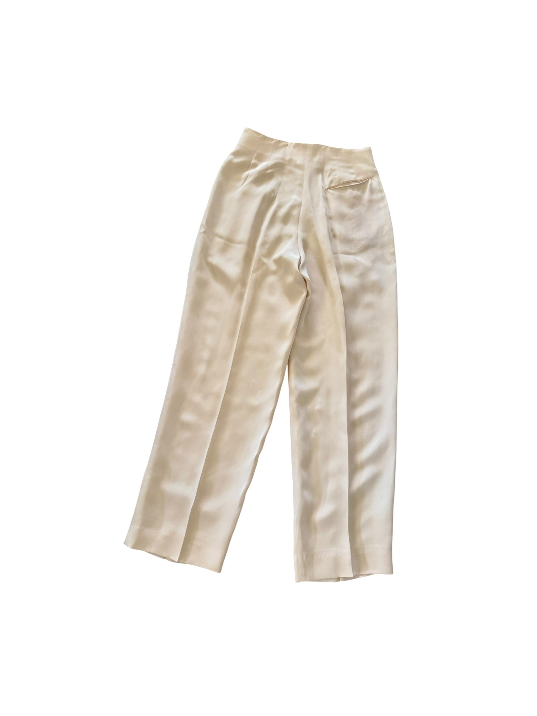 80s Richard Tyler Ivory High Waist Pleated Silk Trousers