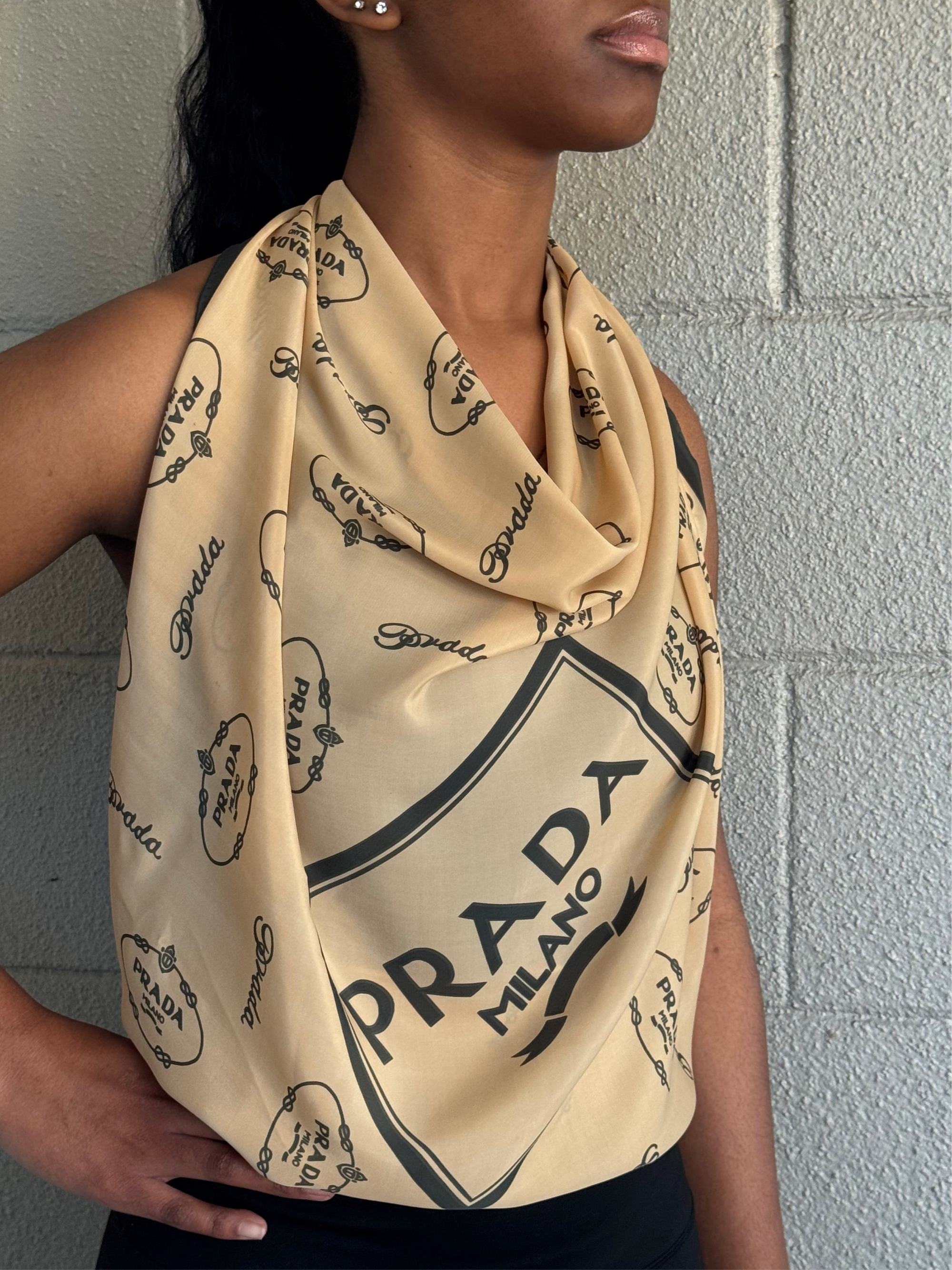 80s Prada Milano Silk Logo Scarf 33” Sheer *As Is*