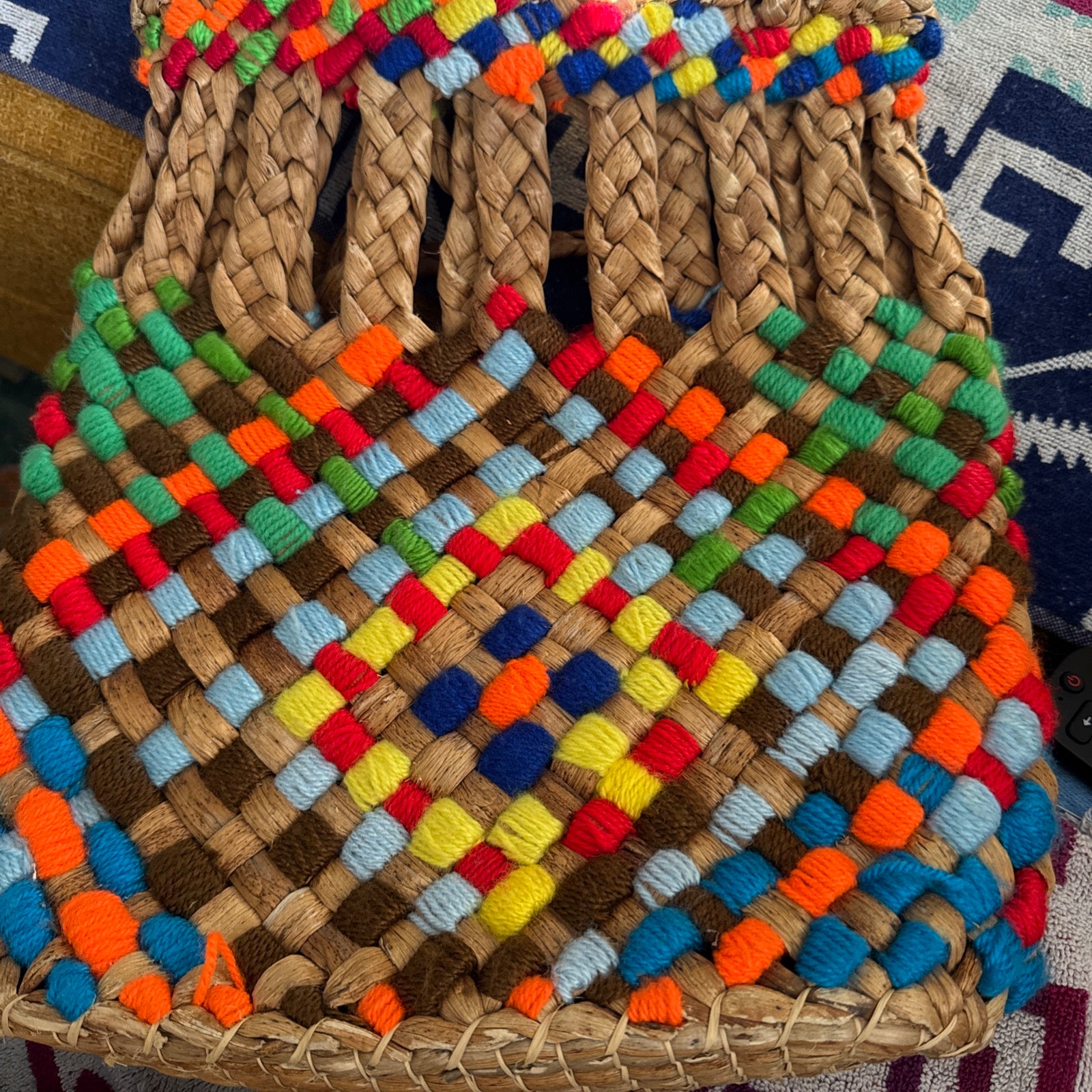 70s Chindi Colorful Jute Beach Tote