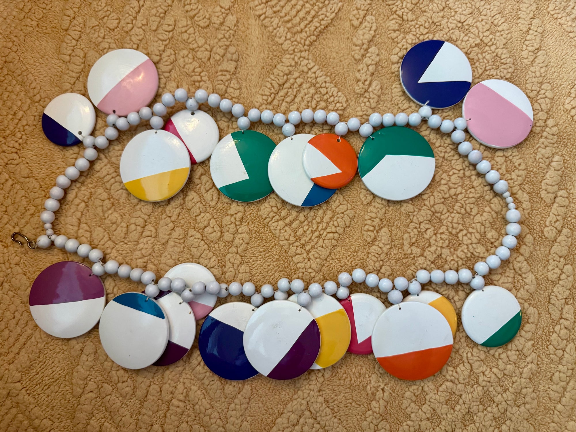 80s Colorful Wood Disc Beaded Statement Painted Necklace