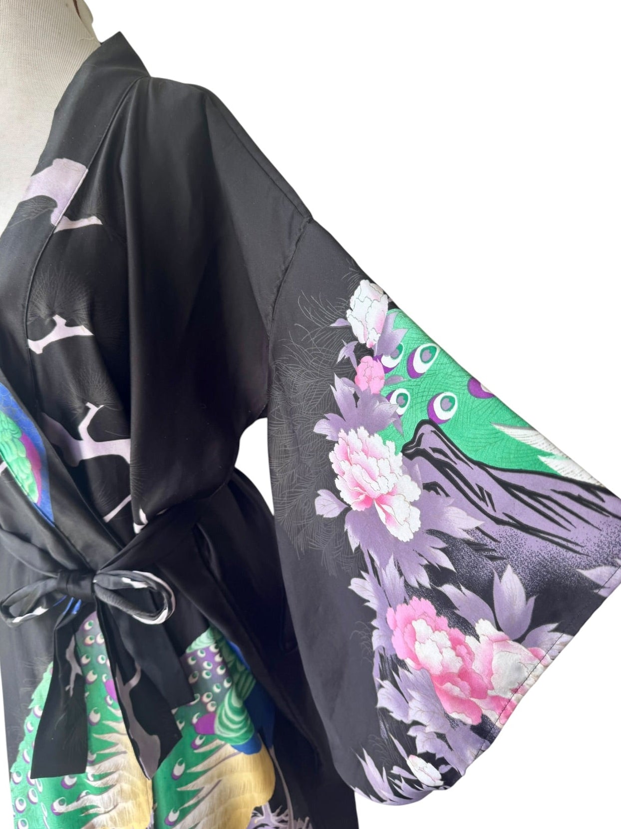 90's Peacock Colorful Floral Kimono Robe