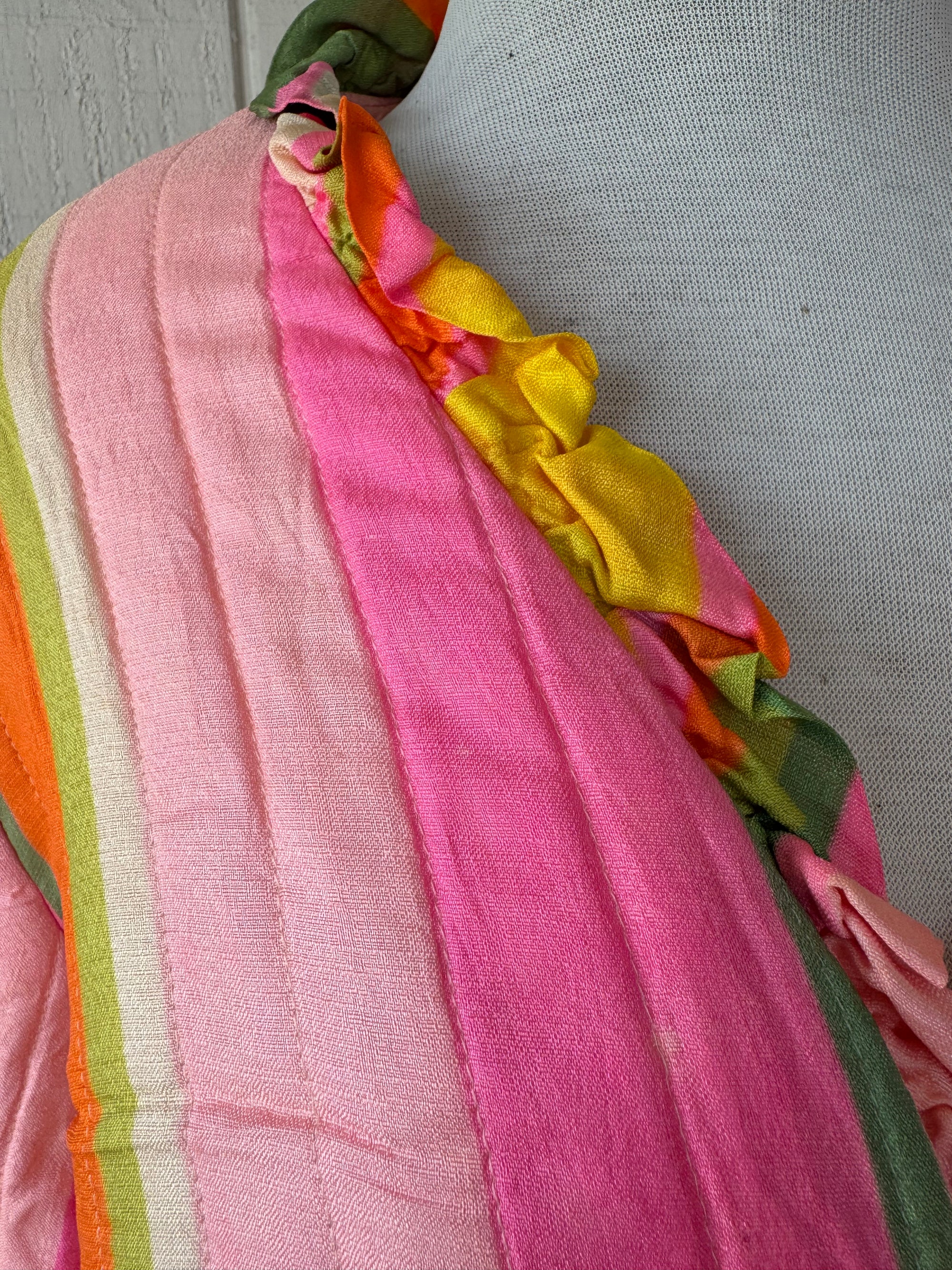 60s Jettecette Pink Stripe Quilted Robe Duster 70s