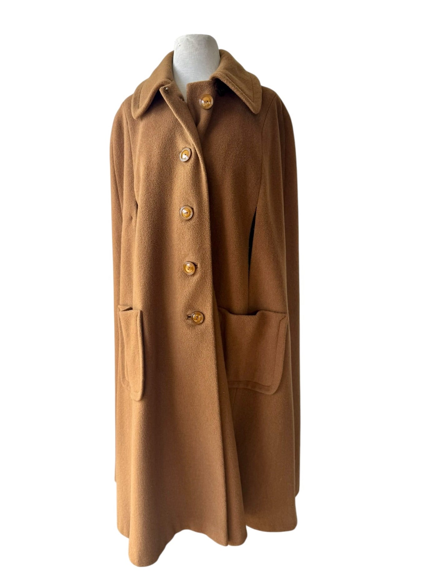 60s Camel Hair Wool Blend Cape Coat