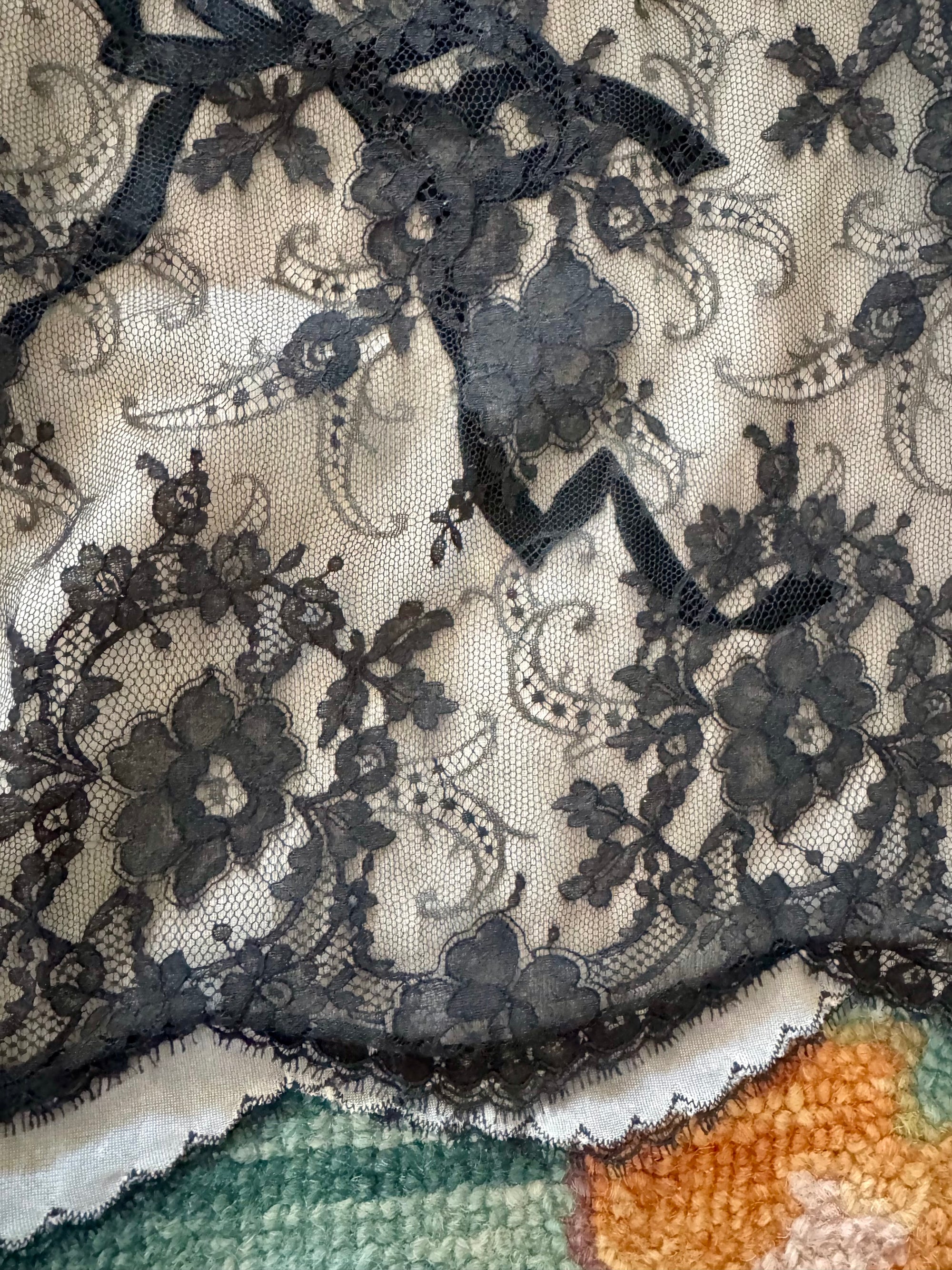 60s Saks Embroidered Lace Black Half Slip