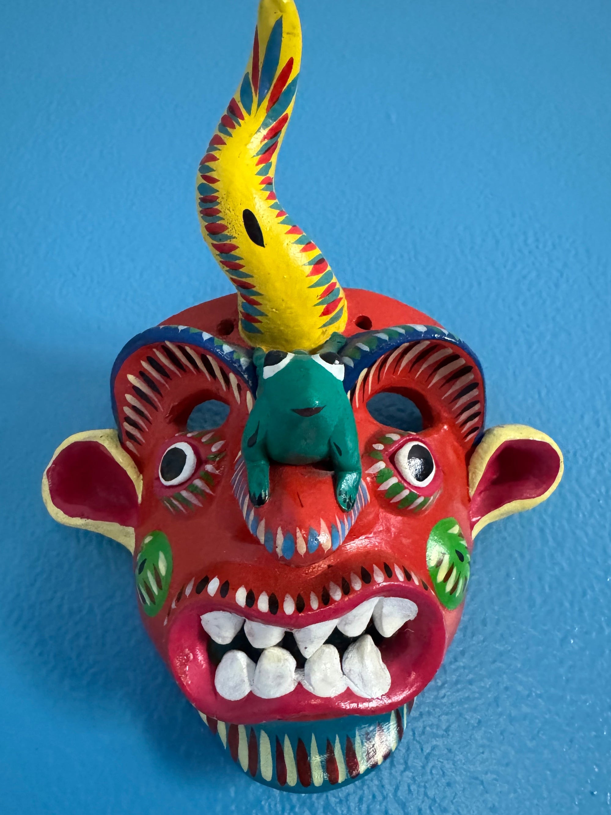 VTG Mexican Folk Art Pottery Mask Diablo Devil Figure Ocumicho
