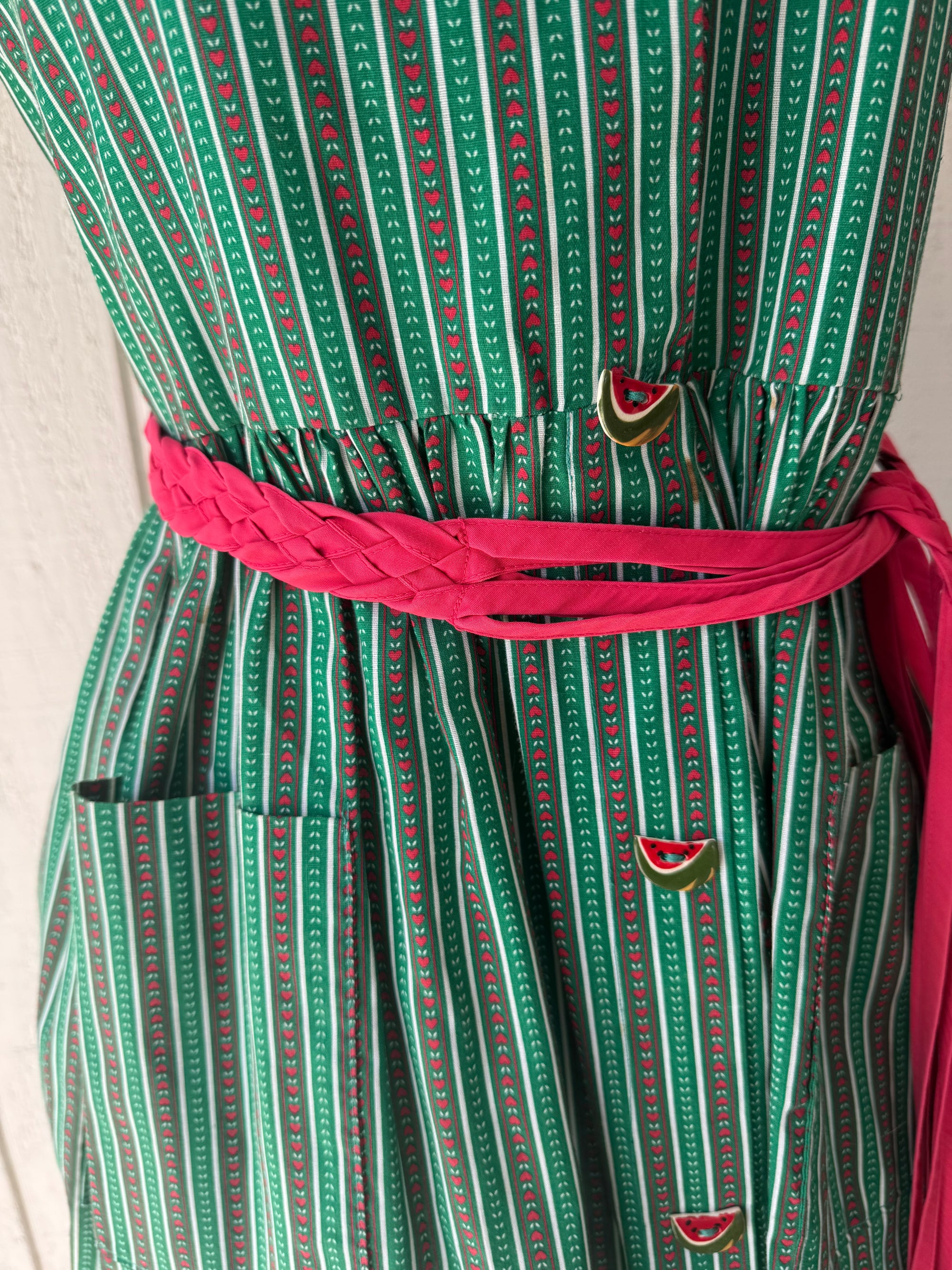 80s Hearts Watermelon Green Stripe Jumper Dress