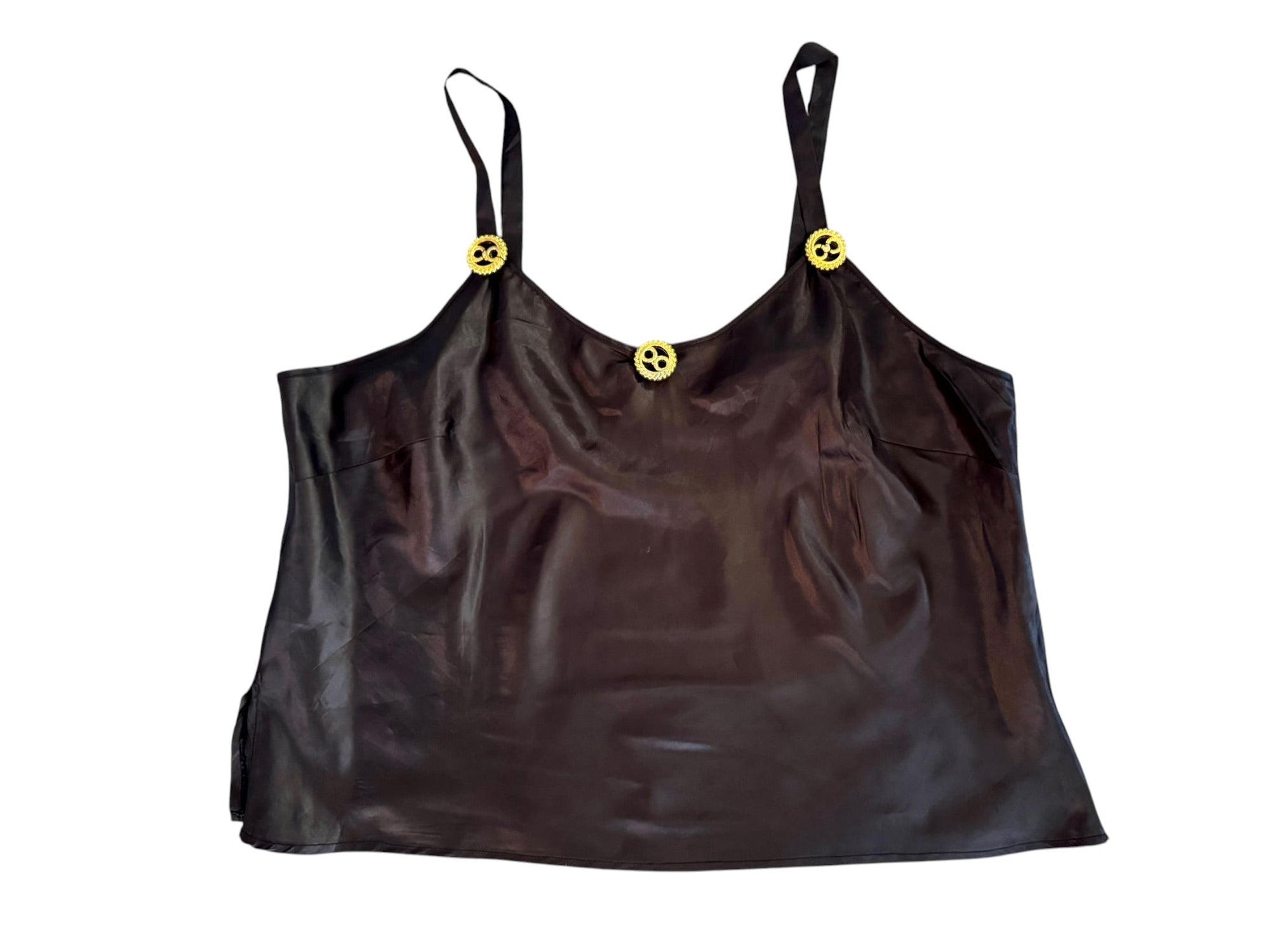 90s Black Satin Tank Gold Beaded Accents