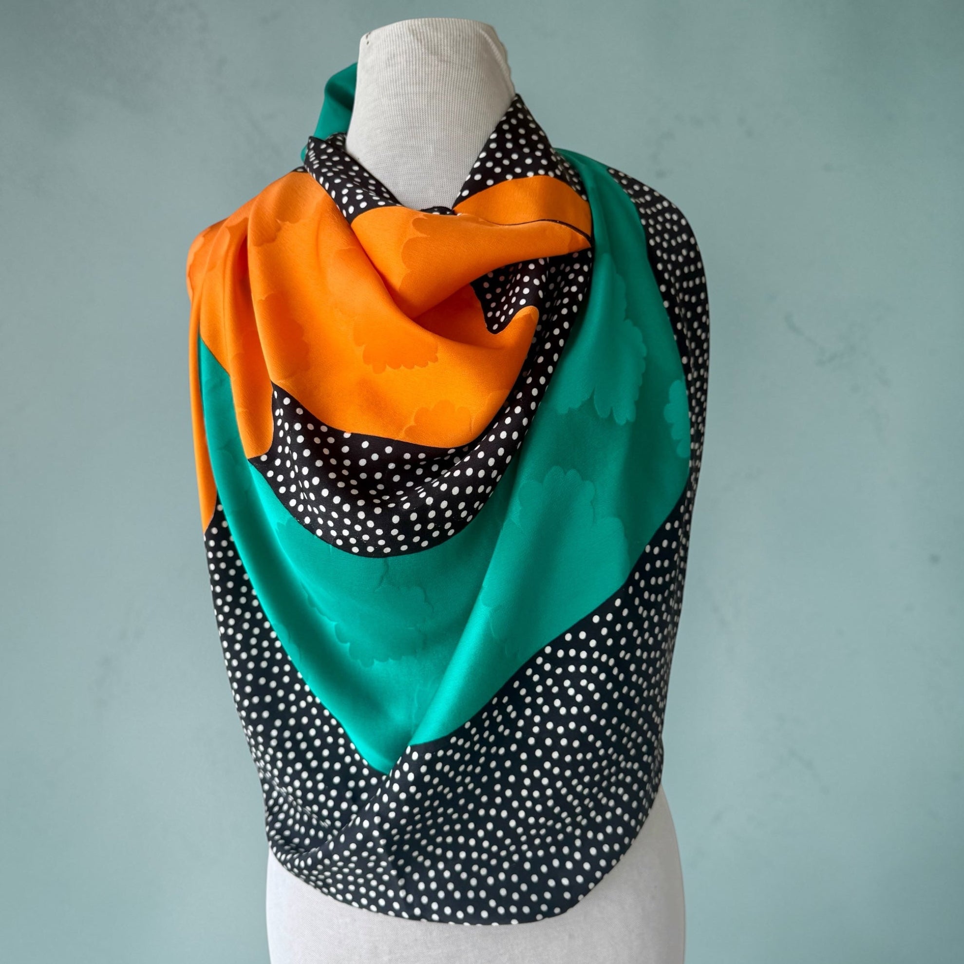 80s Colorful Polka Dot Abstract 100% Silk Art Wear Scarf Wrap