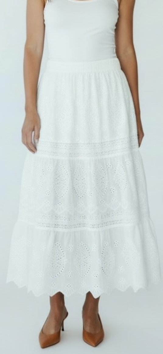 Jason Wu White Eyelet Embroidered Midi Skirt