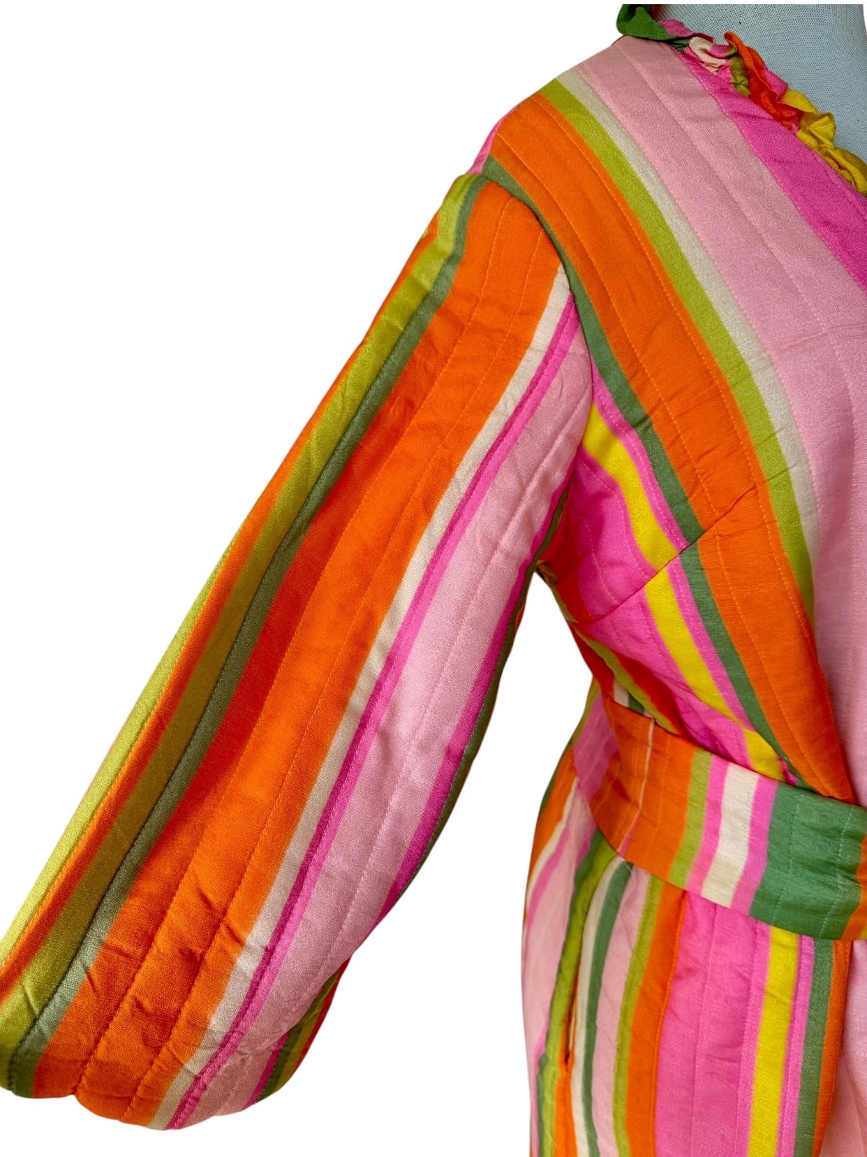 60s Jettecette Pink Stripe Quilted Robe Duster 70s