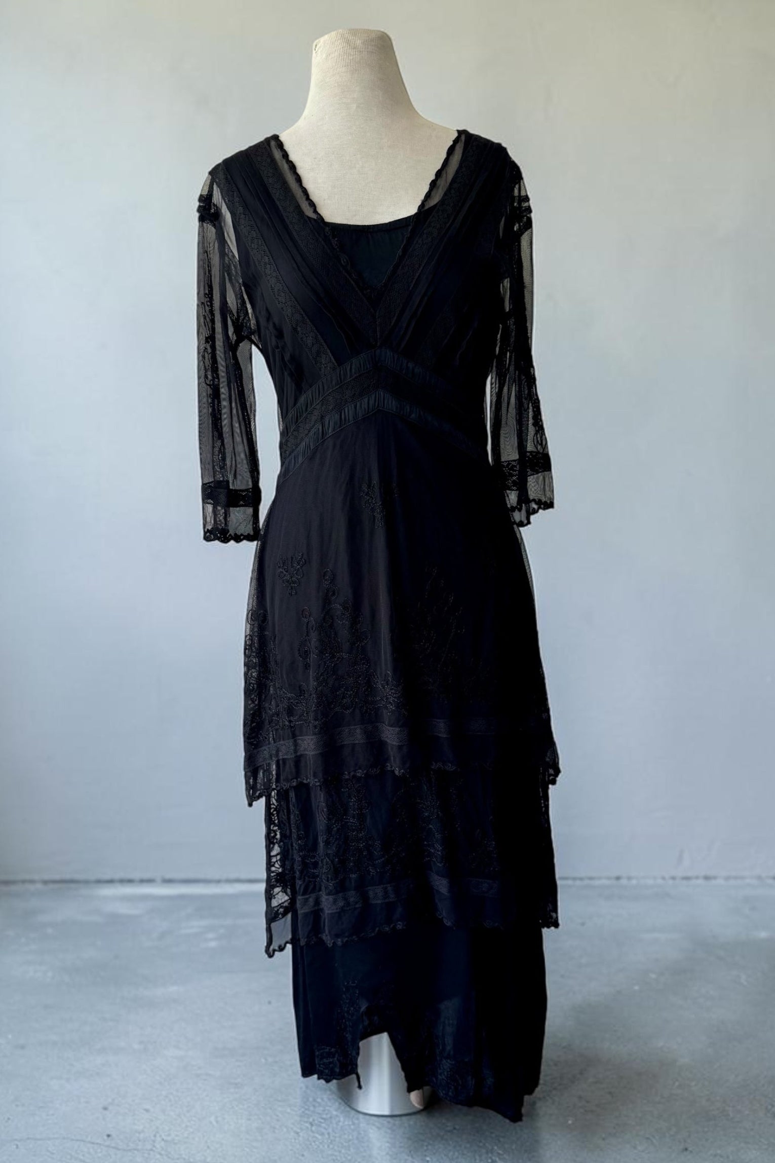 90s Nataya Black Embroidered Mesh Dress