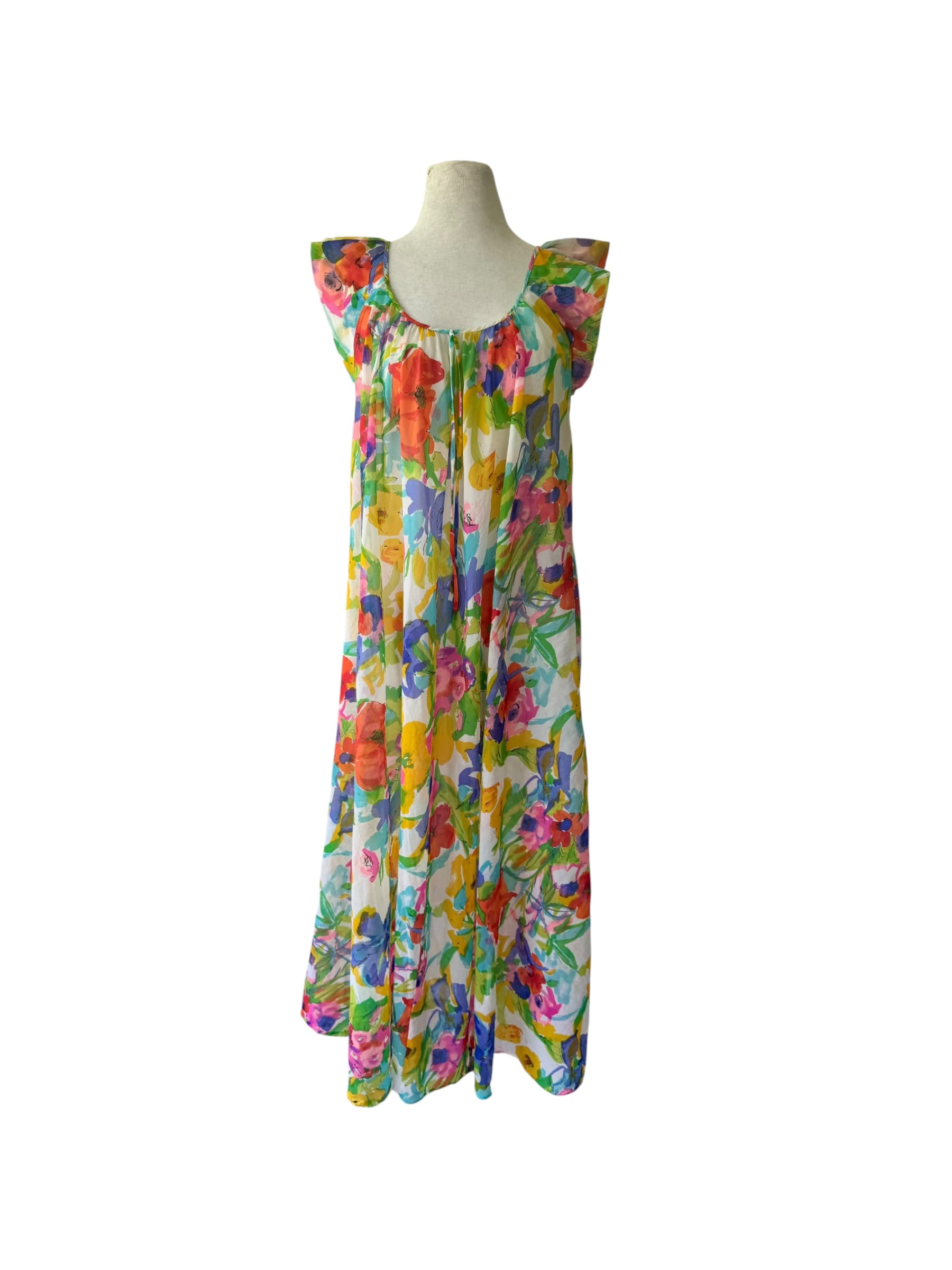 70s Mod Psychedelic Floral Sheer Night Gown Maxi Dress