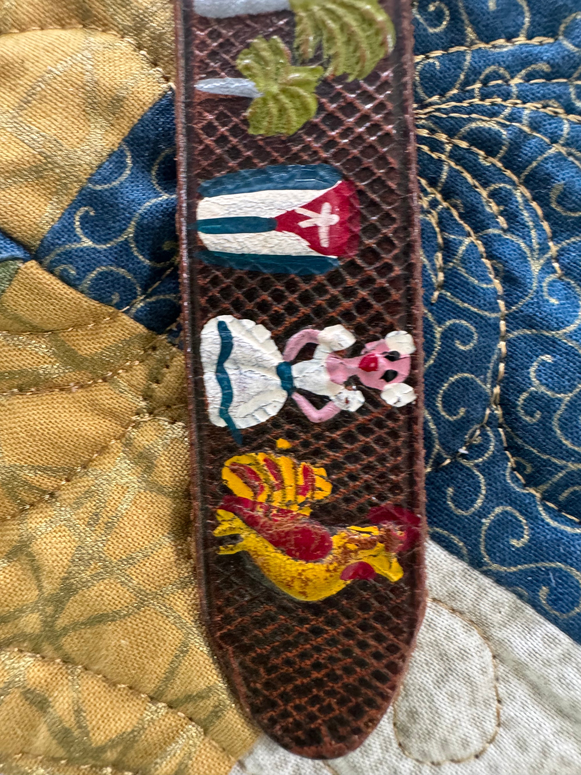 70s Havana Cuba Tooled Leather Hand Painted Belt