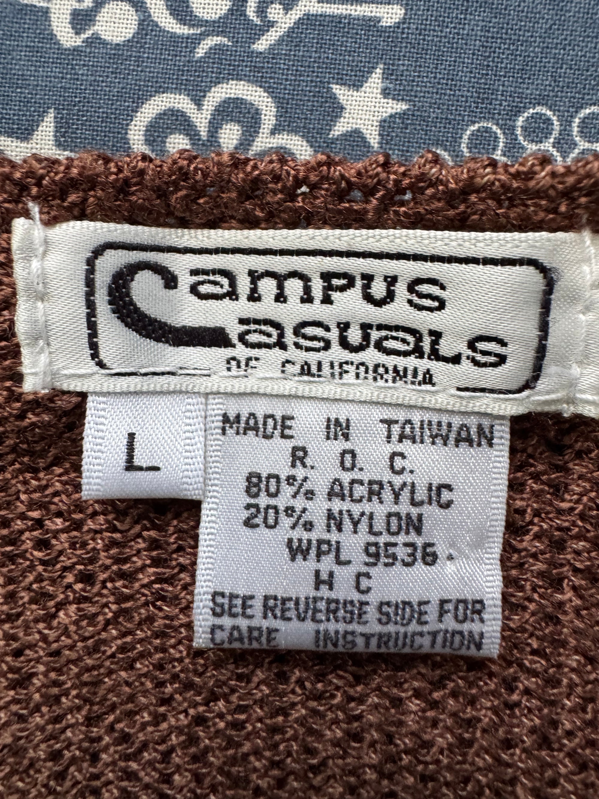 80s Campus Casuals Brown Knit Crochet Sweater