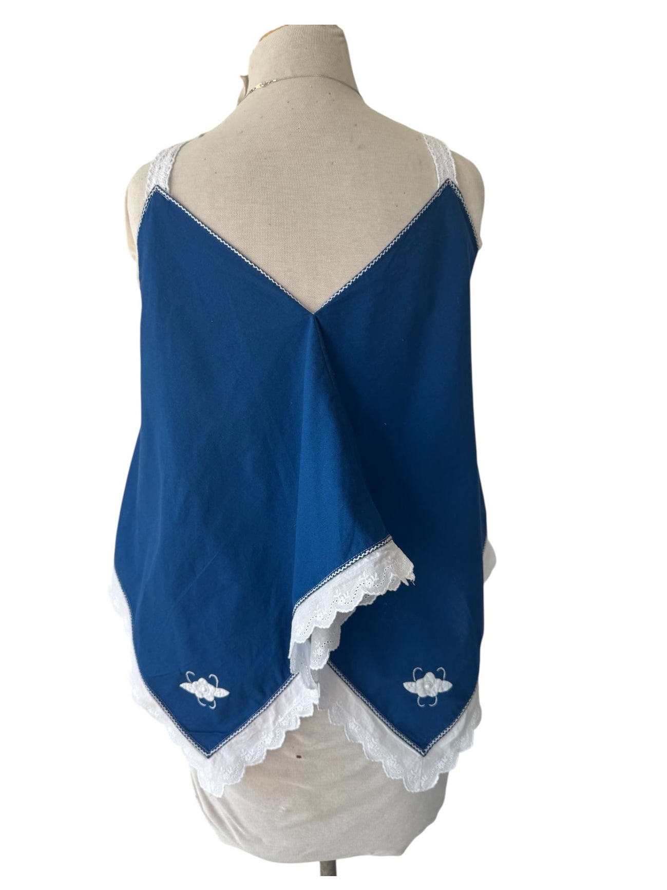 70s Blue Embroidered Floral Beaded Crochet Tank